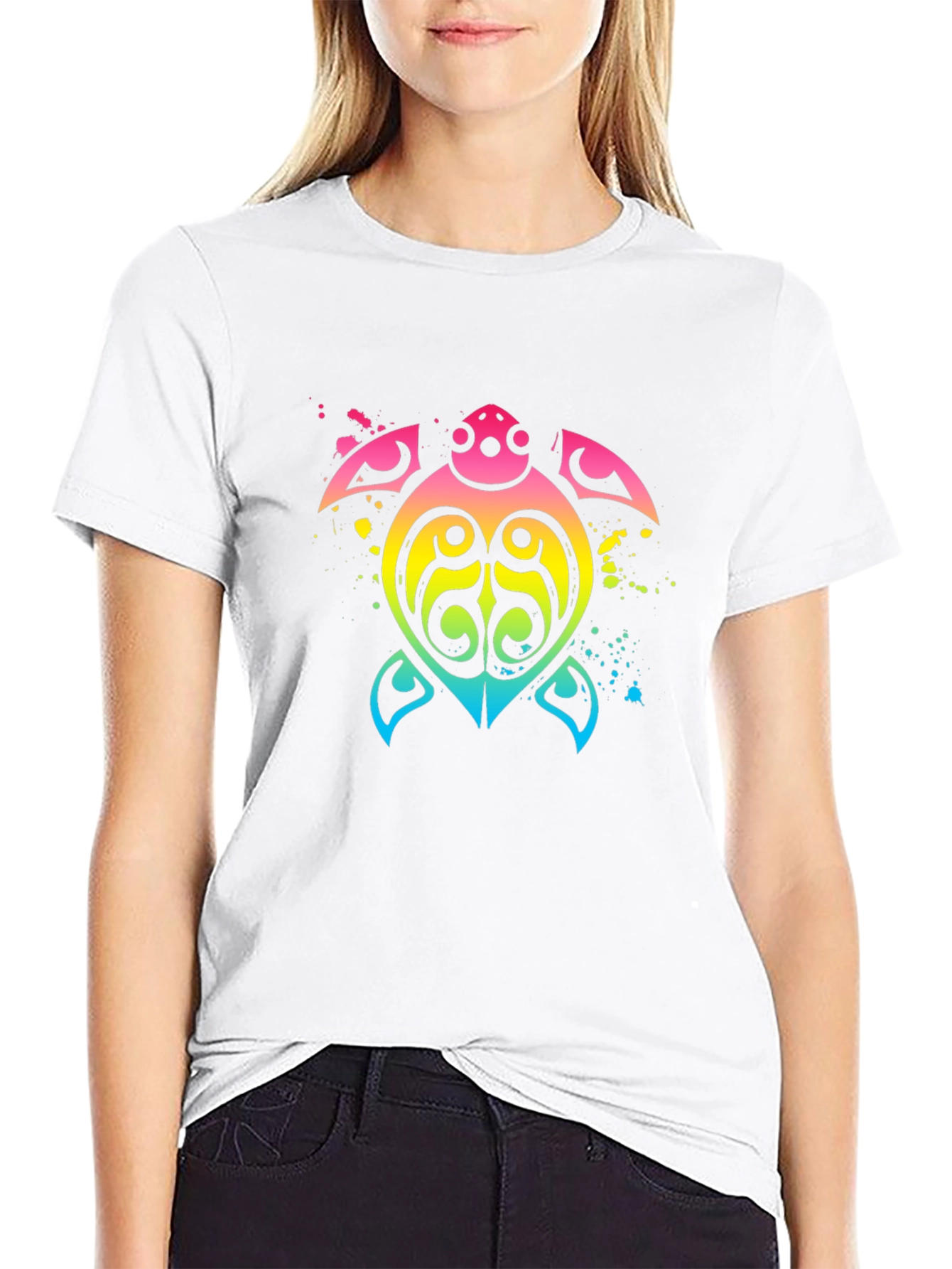 Rainbow Tribal Turtle Black T-Shirt