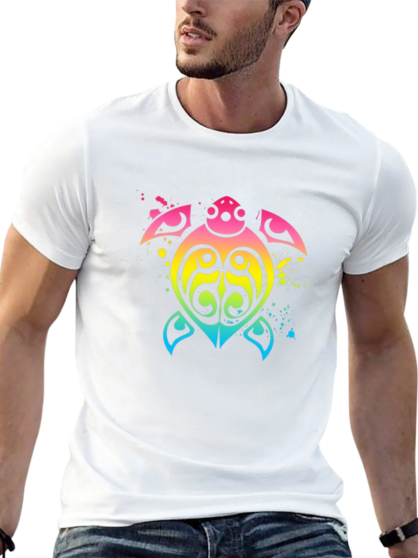 Rainbow Tribal Turtle Black T-Shirt