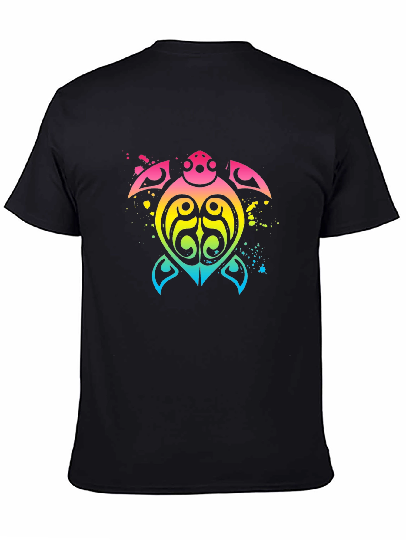 Rainbow Tribal Turtle Black T-Shirt