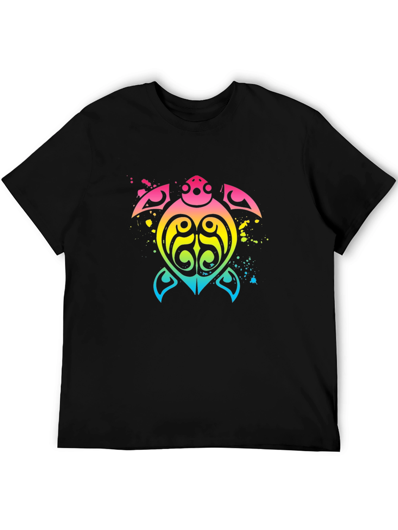 Rainbow Tribal Turtle Black T-Shirt