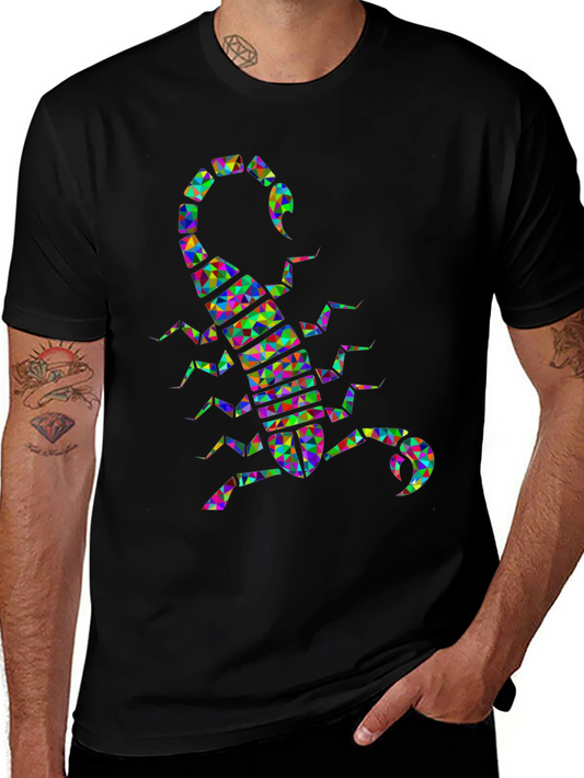 Geometric Scorpion Graphic Tee - Black Cotton Blend