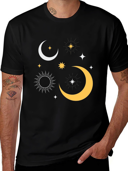 Celestial Graphic Tee - Sun Moon & Stars Black Shirt