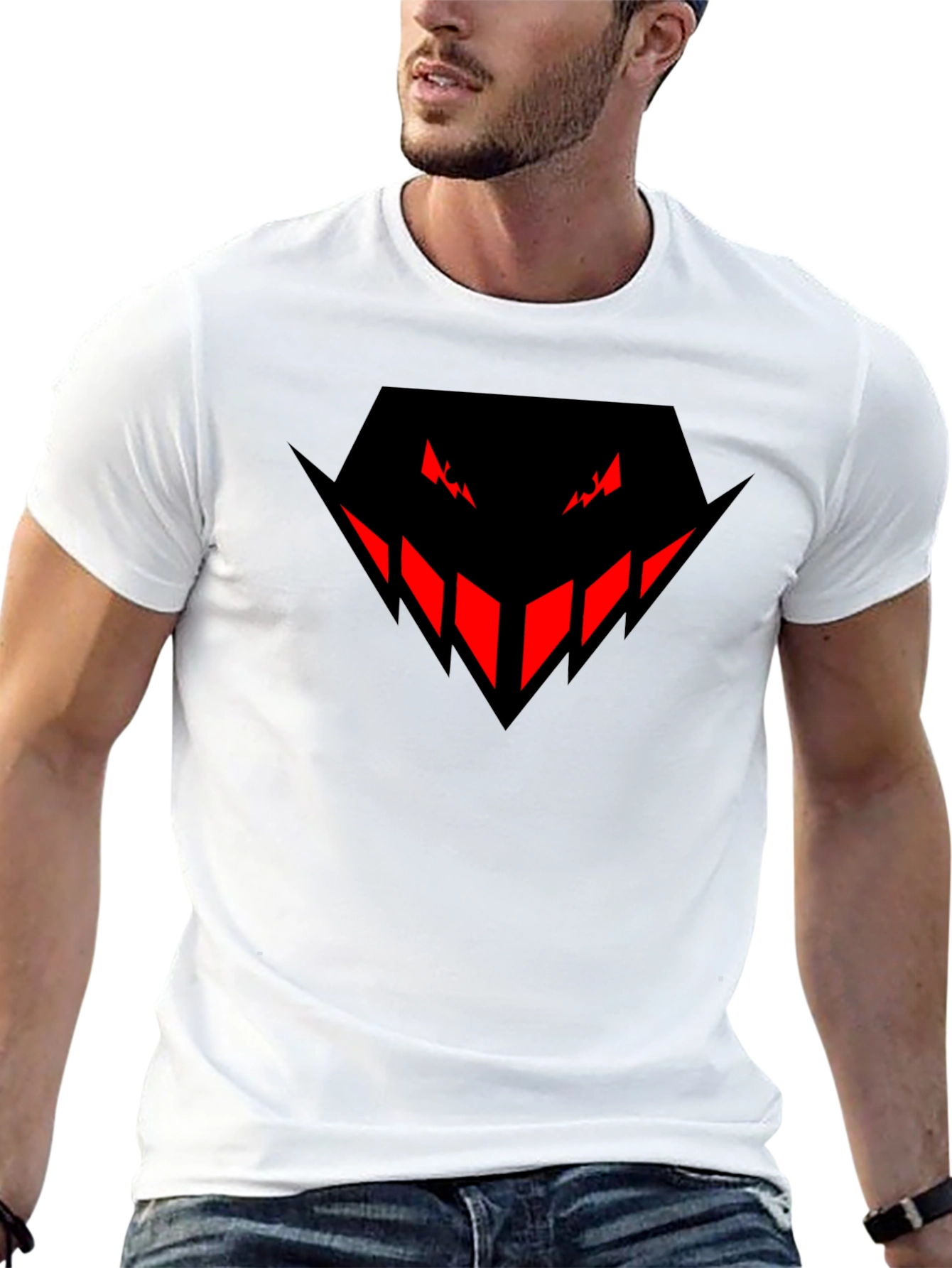 Mens Black T-Shirt with Red Evil Face Design