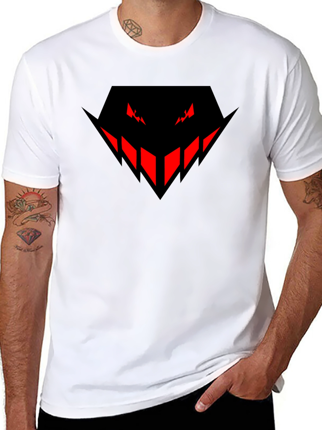 Mens Black T-Shirt with Red Evil Face Design