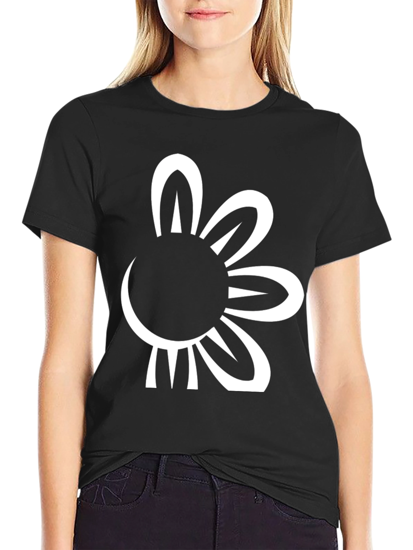 Black T-Shirt with Bold Floral Graphic