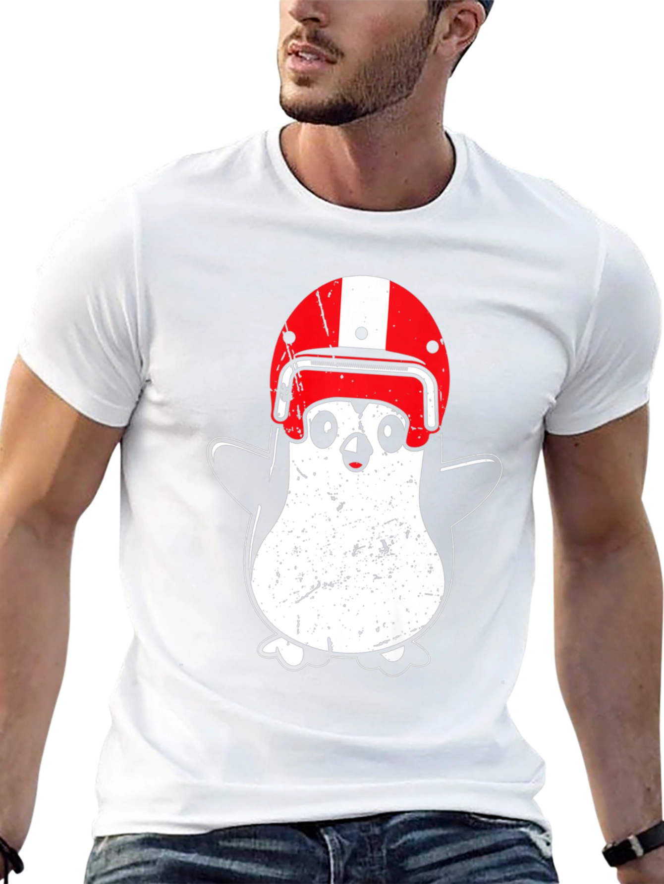 Penguin Helmet T-Shirt - Black Cotton Graphic Tee