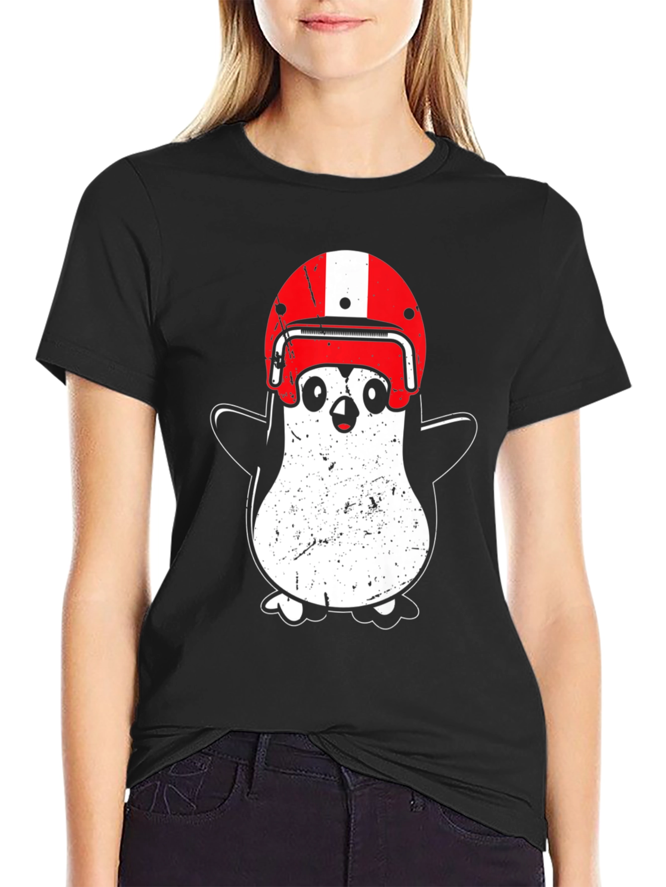 Penguin Helmet T-Shirt - Black Cotton Graphic Tee