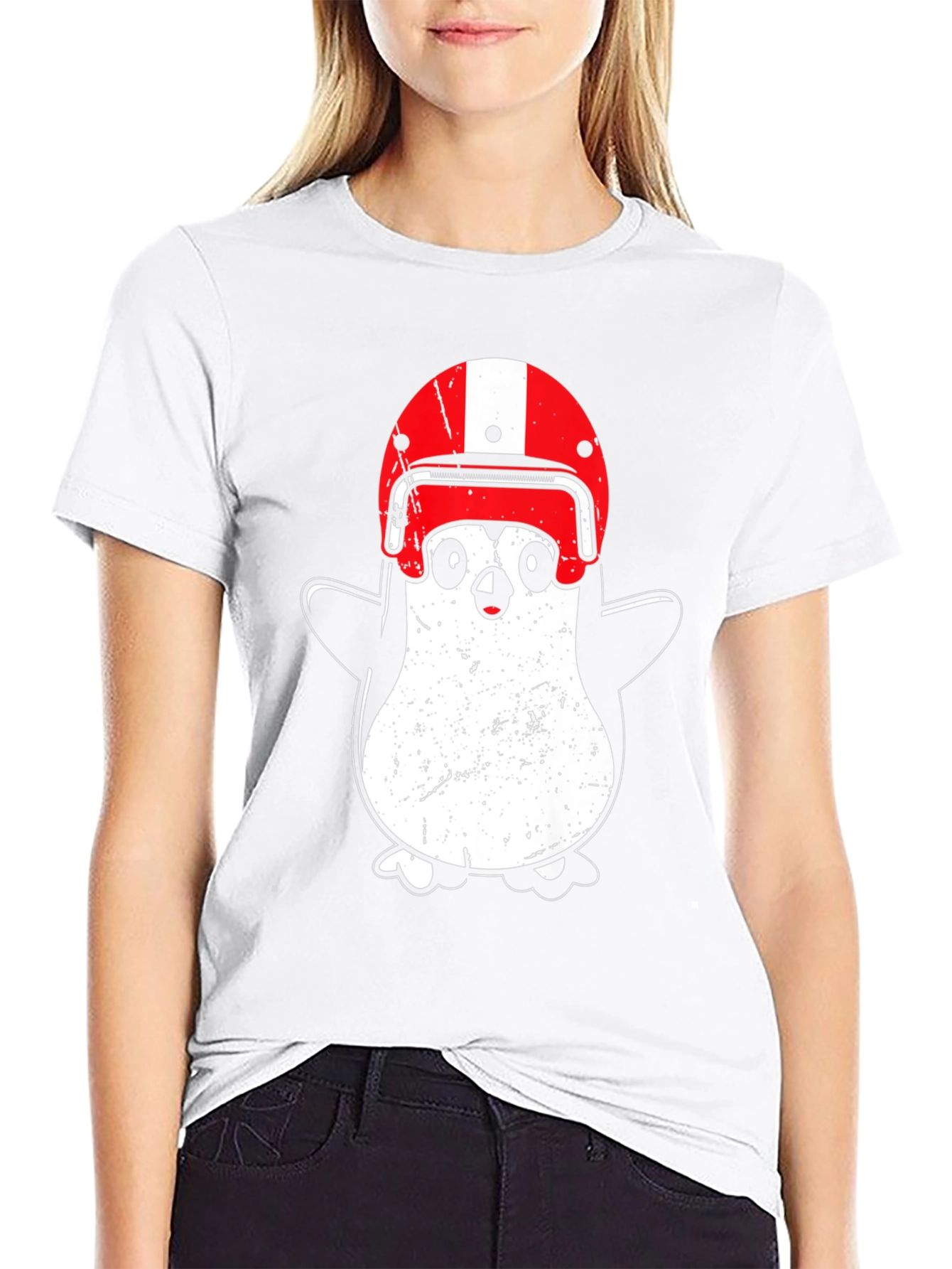 Penguin Helmet T-Shirt - Black Cotton Graphic Tee
