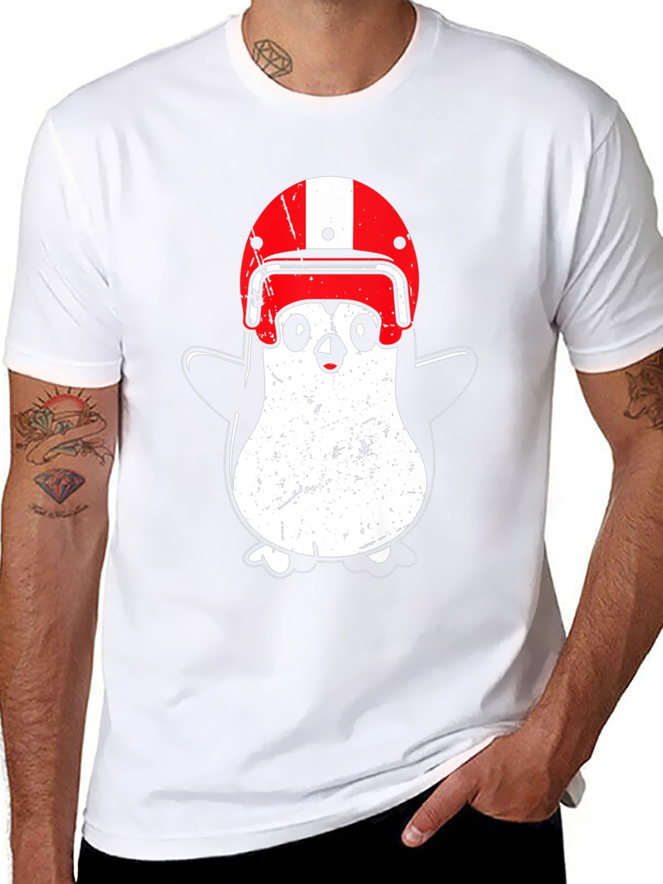 Penguin Helmet T-Shirt - Black Cotton Graphic Tee