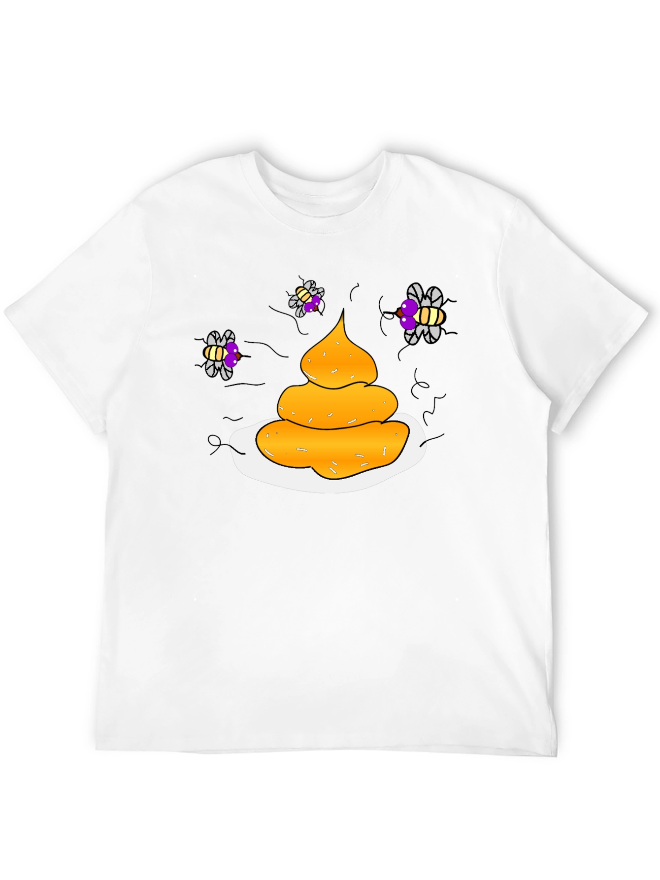 Humorous Black T-Shirt with Poop & Fly Graphic