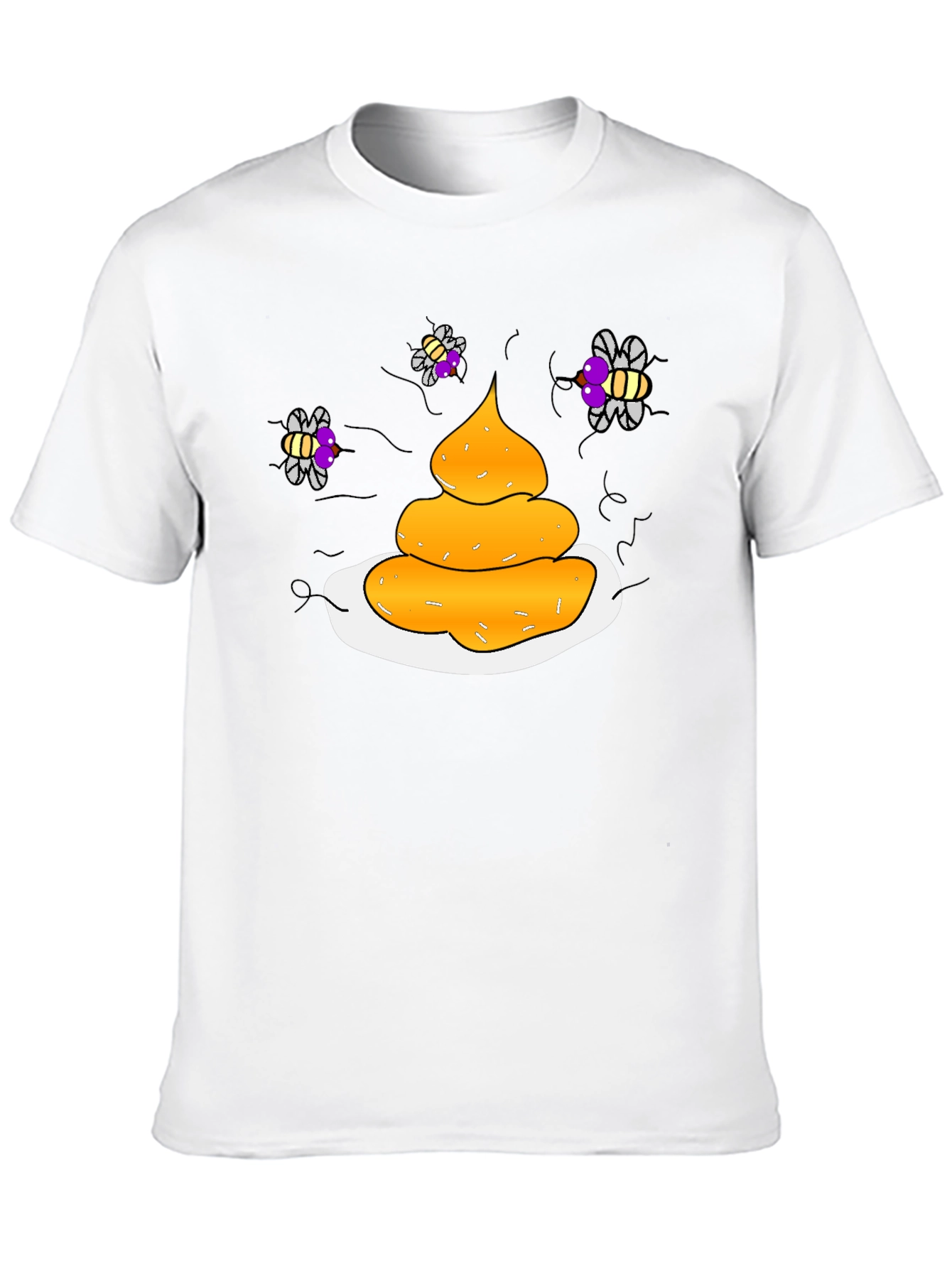 Humorous Black T-Shirt with Poop & Fly Graphic