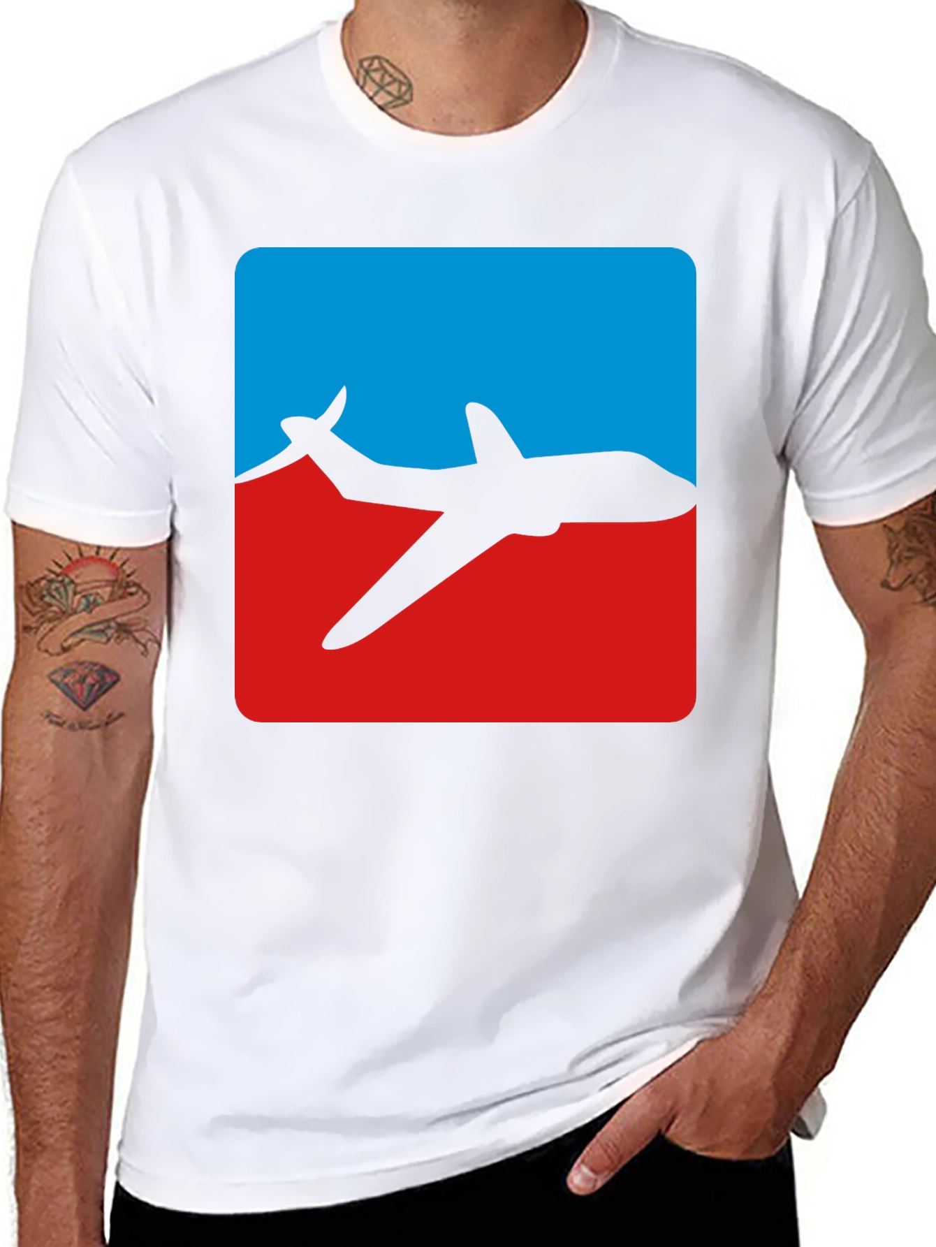 Airplane Graphic Tee - Blue & Red Jet Design