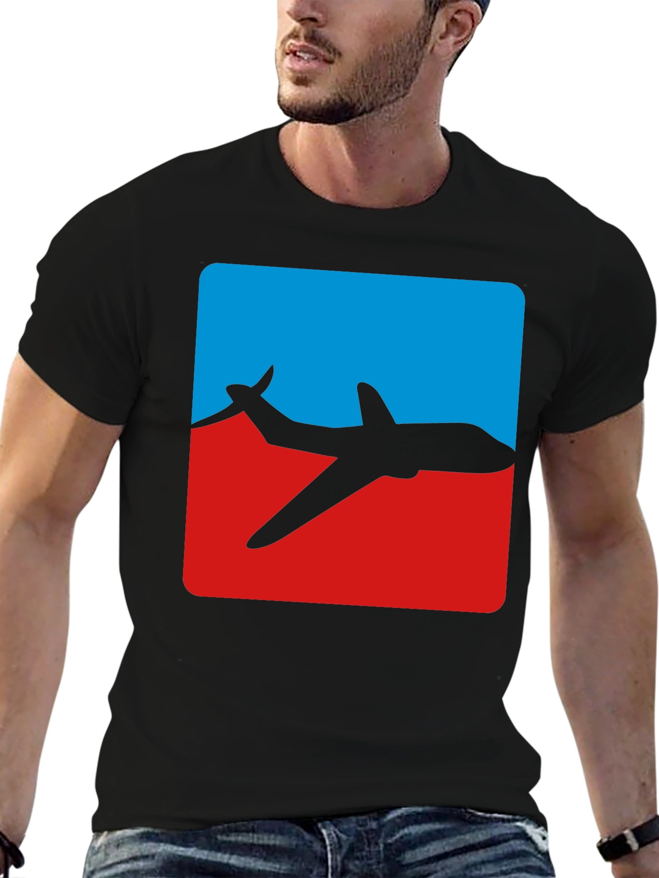 Airplane Graphic Tee - Blue & Red Jet Design