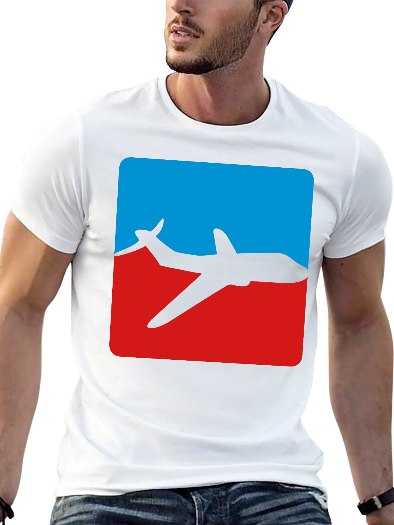 Airplane Graphic Tee - Blue & Red Jet Design