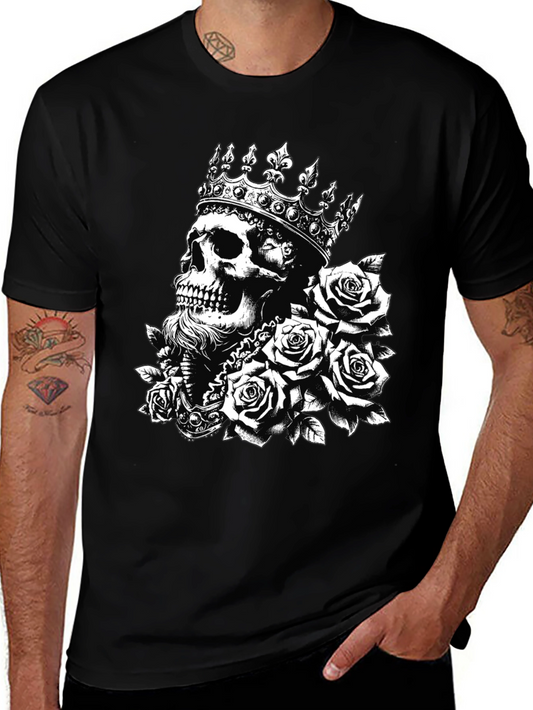 Skull King Roses Graphic Tee - Black Cotton T-Shirt