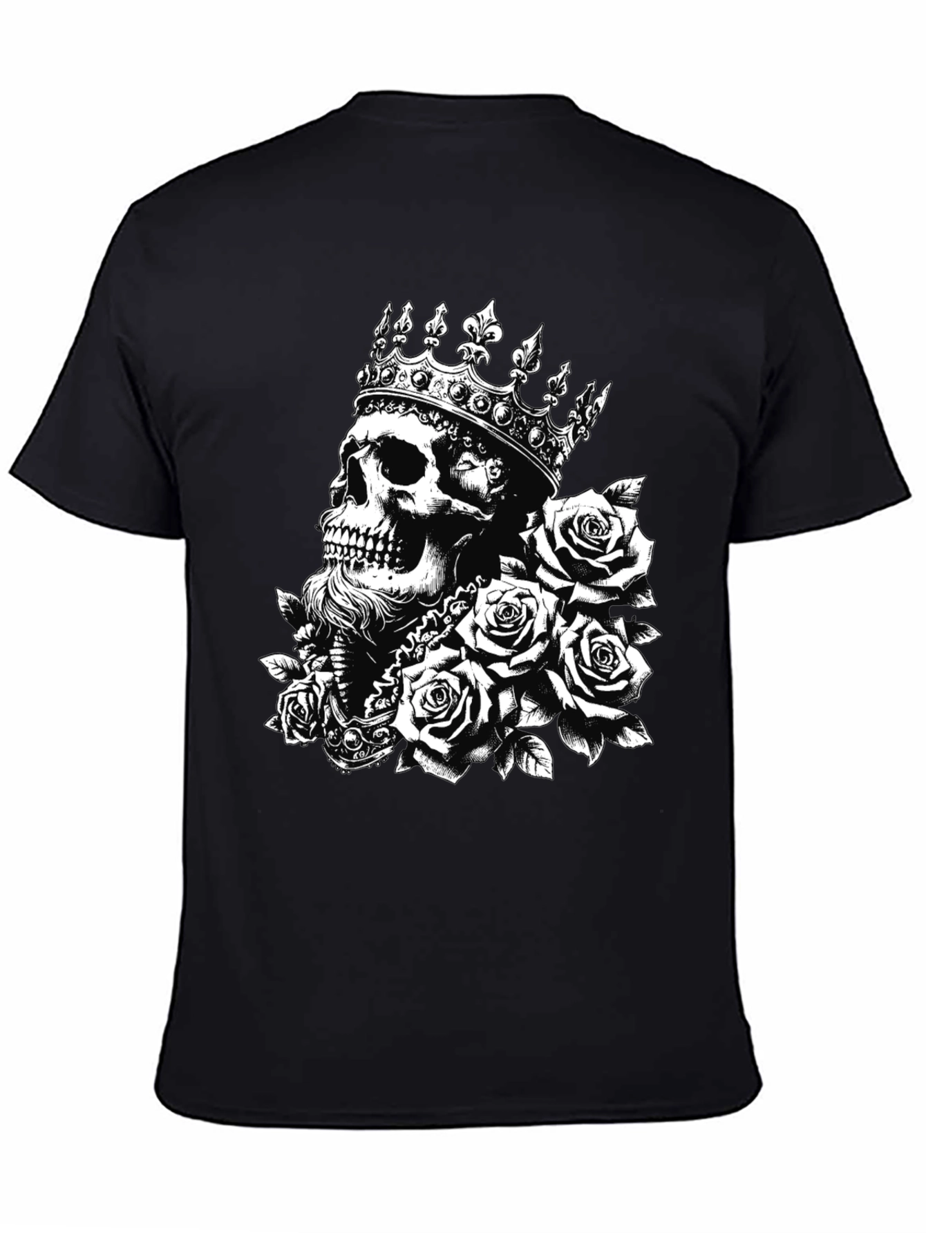 Skull King Roses Graphic Tee - Black Cotton T-Shirt