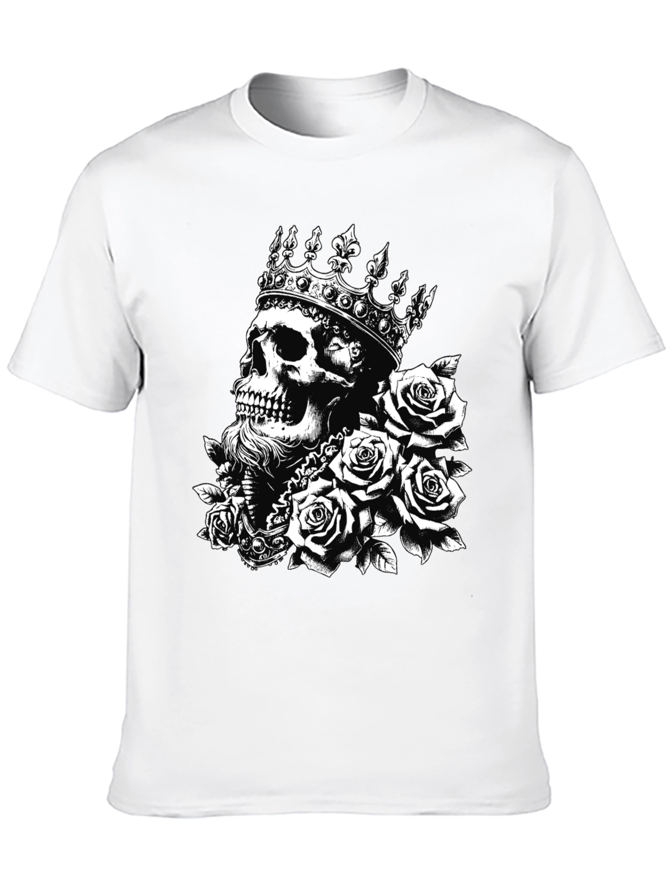 Skull King Roses Graphic Tee - Black Cotton T-Shirt