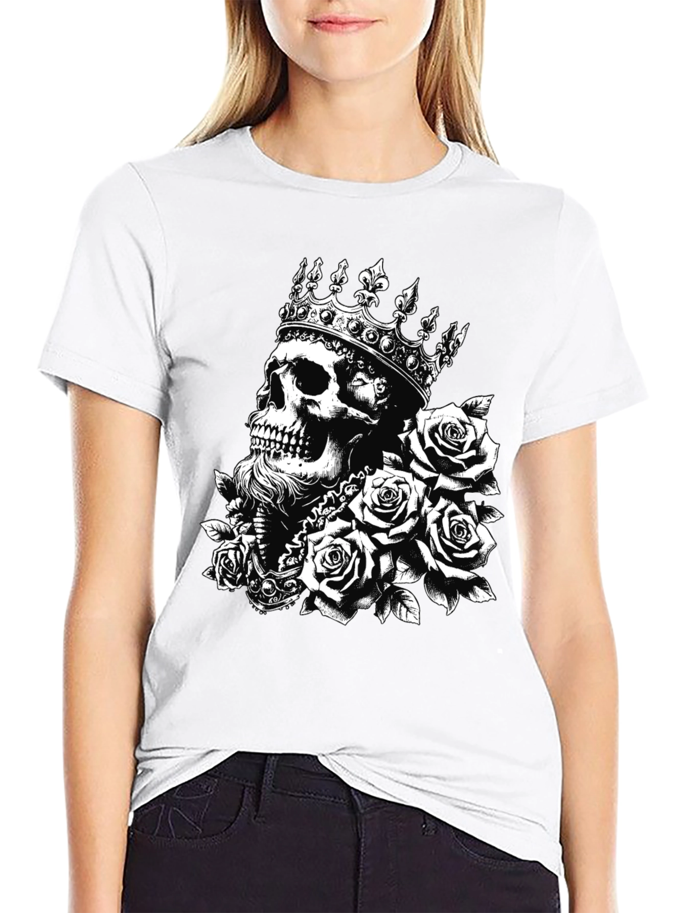 Skull King Roses Graphic Tee - Black Cotton T-Shirt