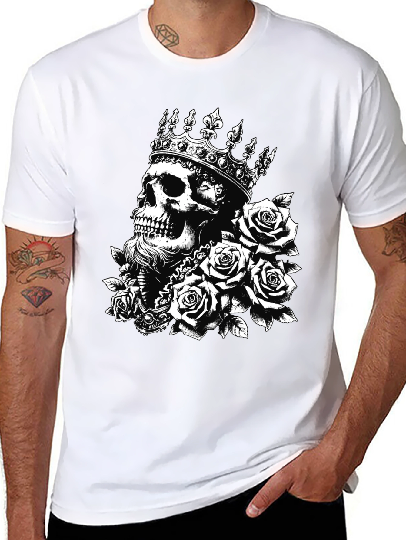 Skull King Roses Graphic Tee - Black Cotton T-Shirt