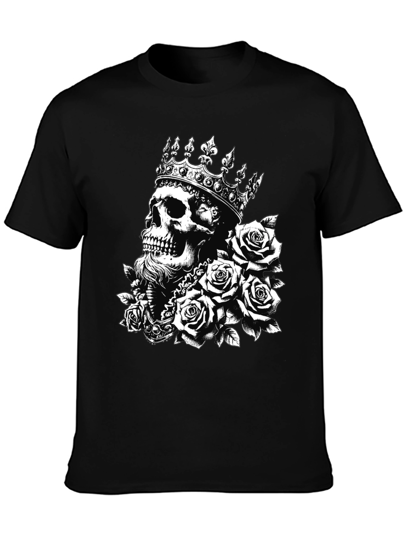 Skull King Roses Graphic Tee - Black Cotton T-Shirt
