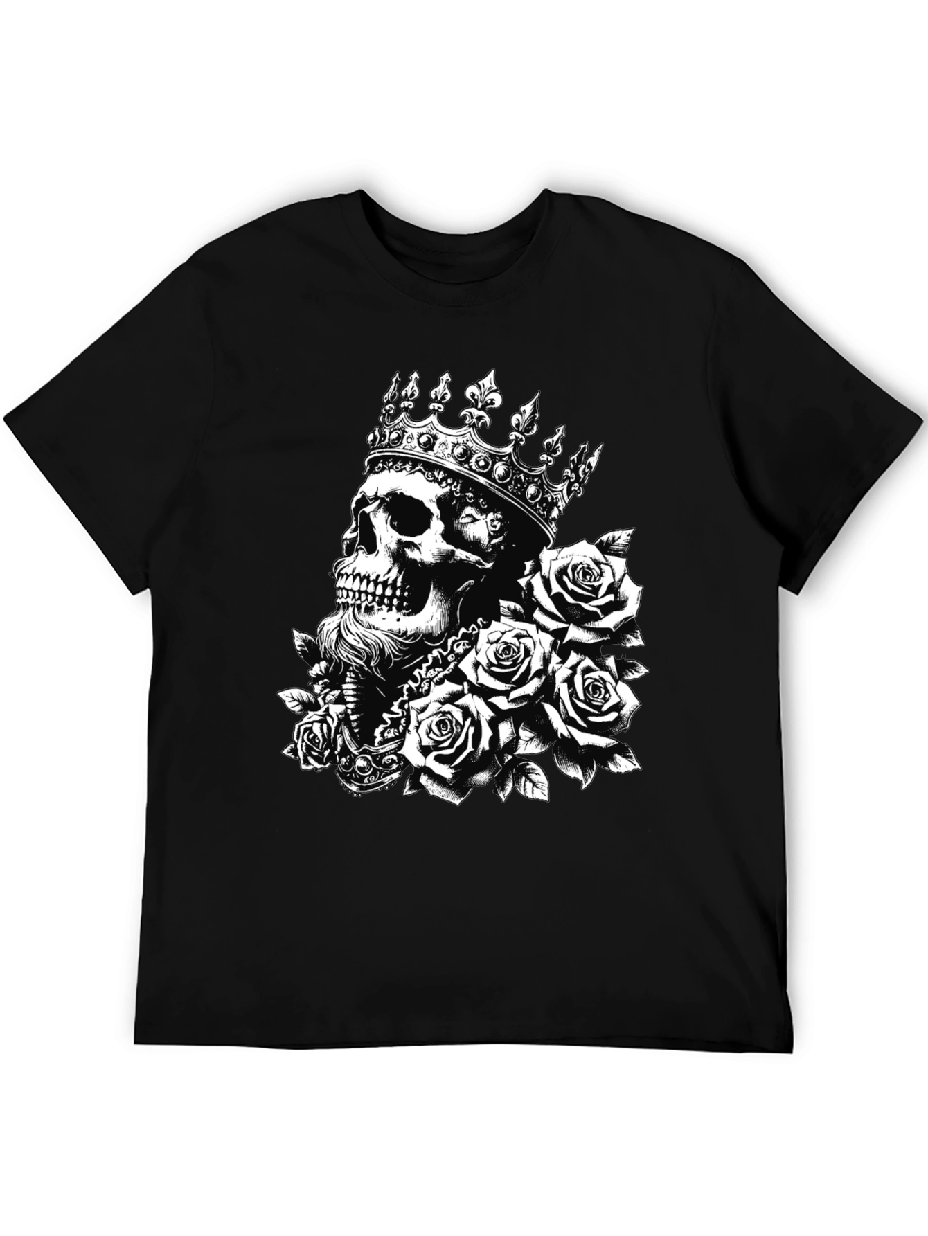 Skull King Roses Graphic Tee - Black Cotton T-Shirt