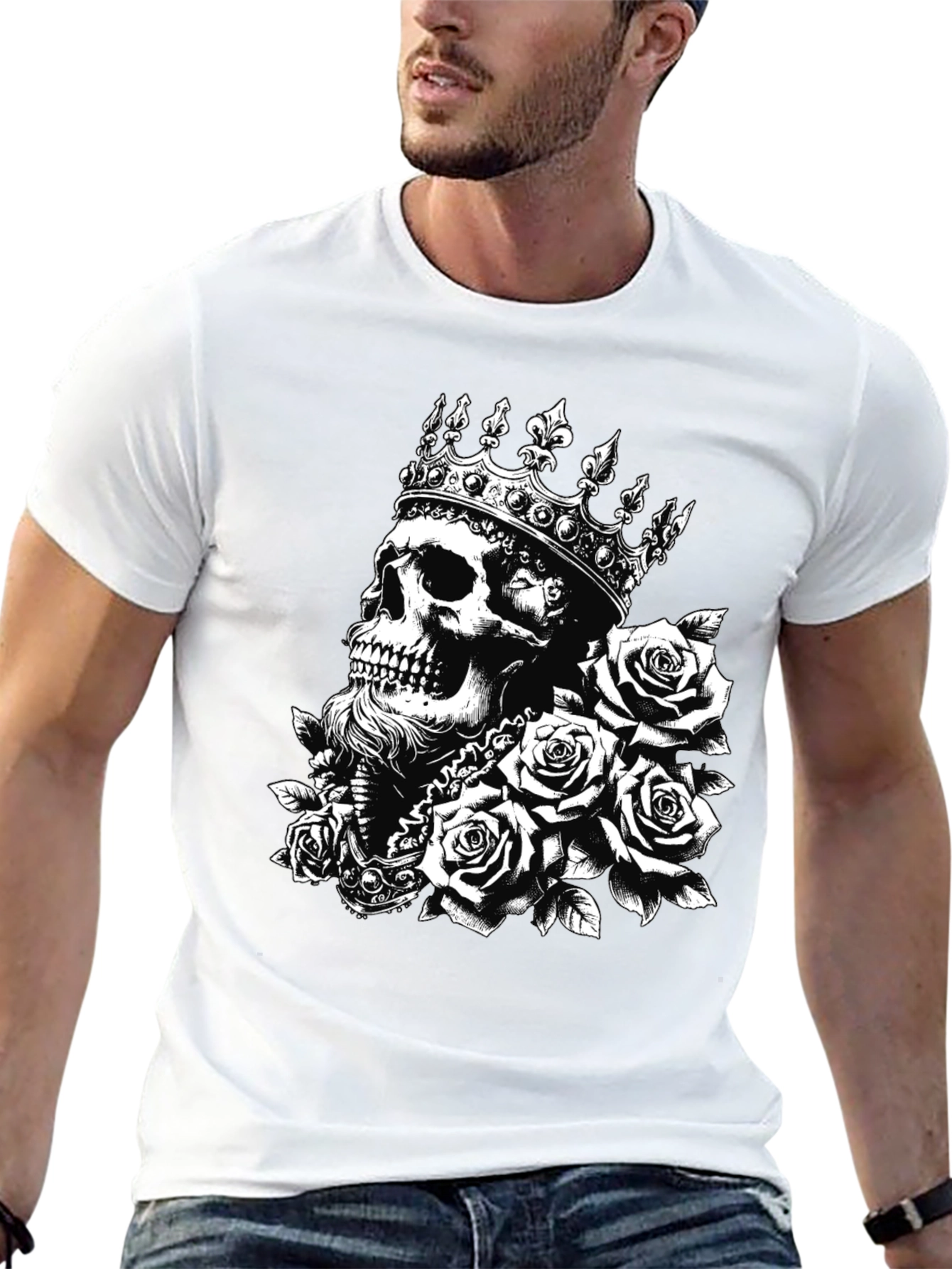 Skull King Roses Graphic Tee - Black Cotton T-Shirt