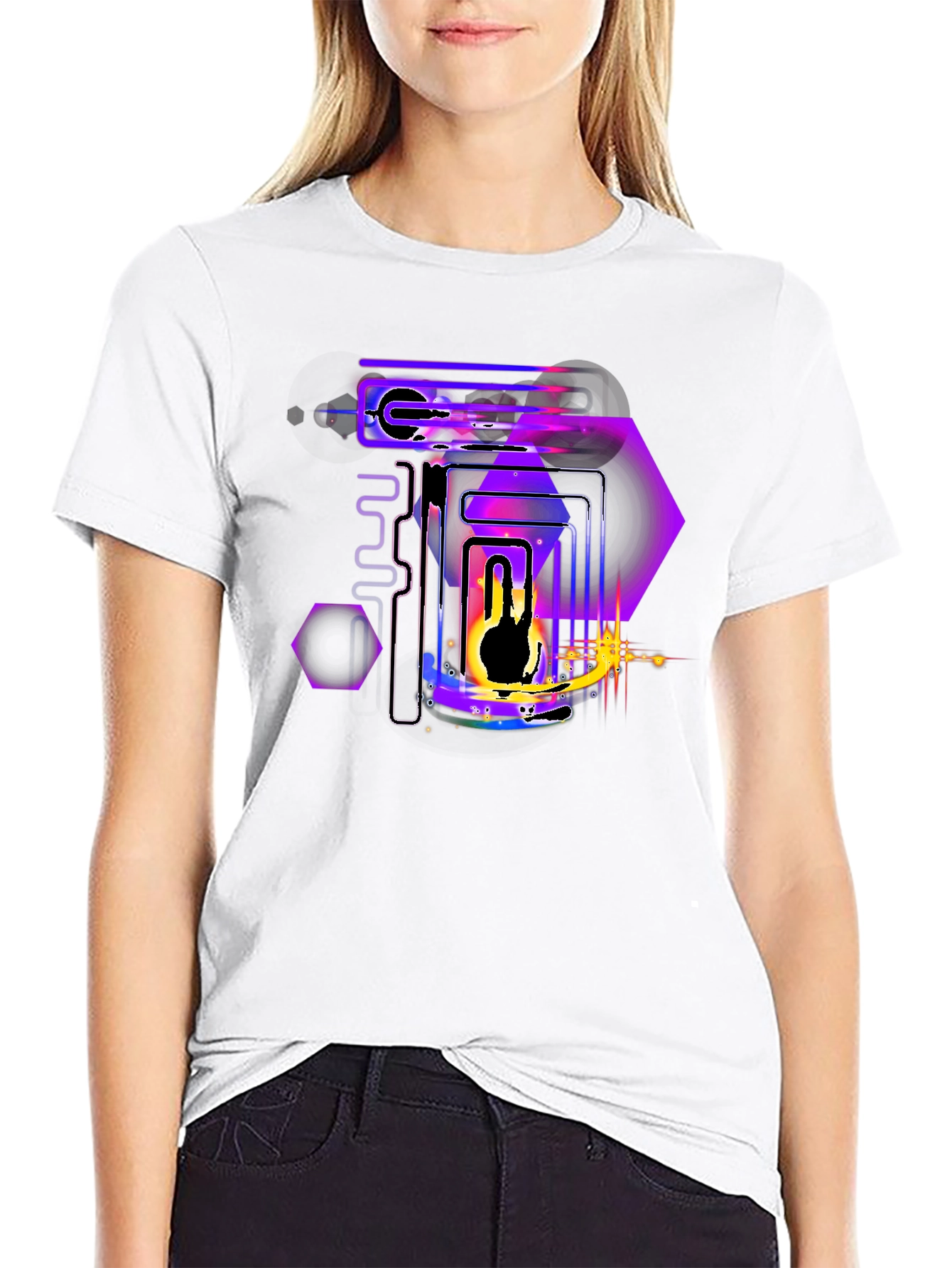 Abstract Neon Graphic Print Black T-Shirt