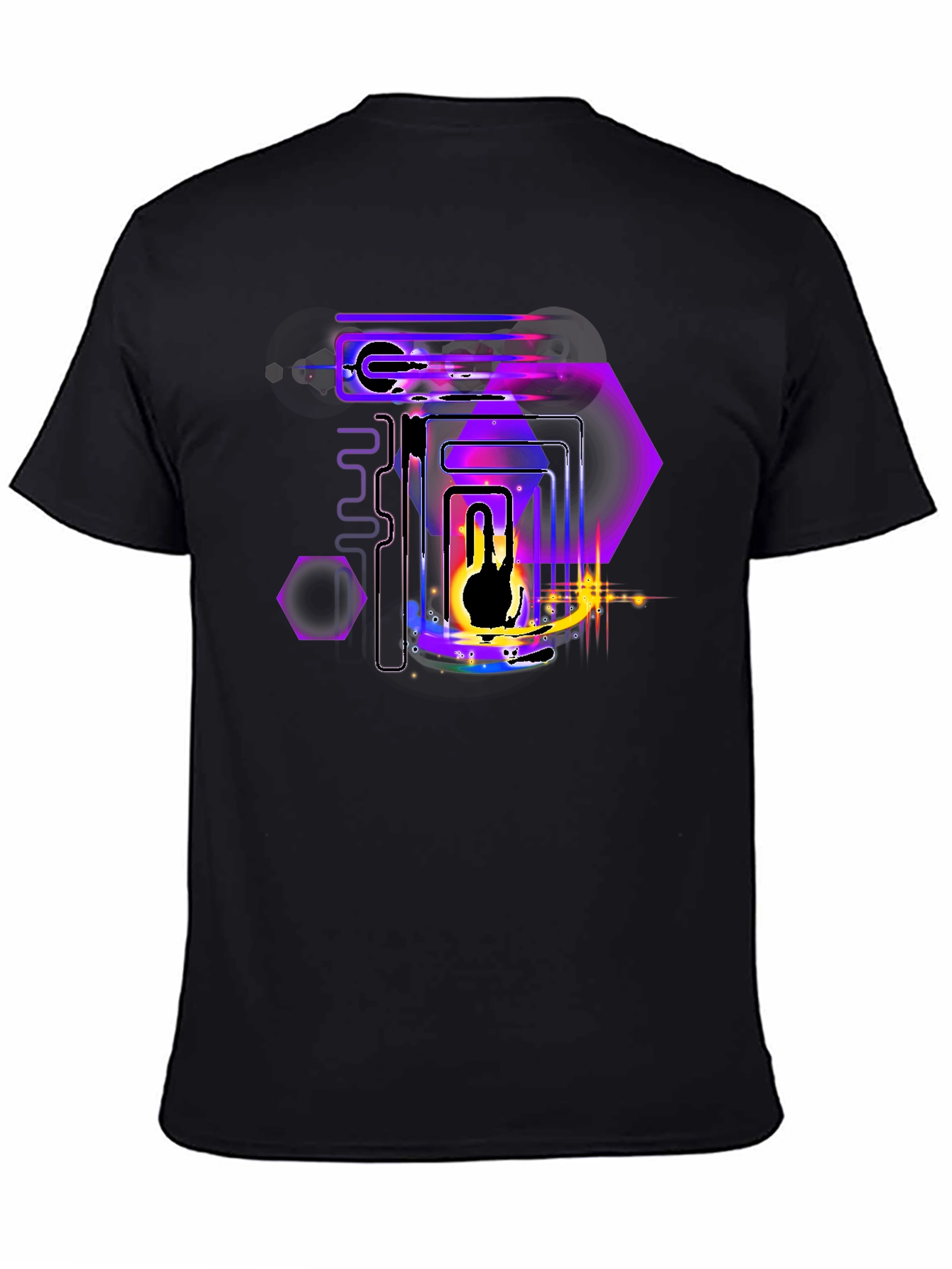 Abstract Neon Graphic Print Black T-Shirt