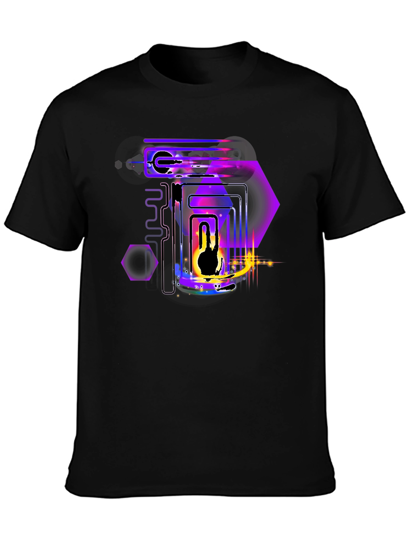 Abstract Neon Graphic Print Black T-Shirt