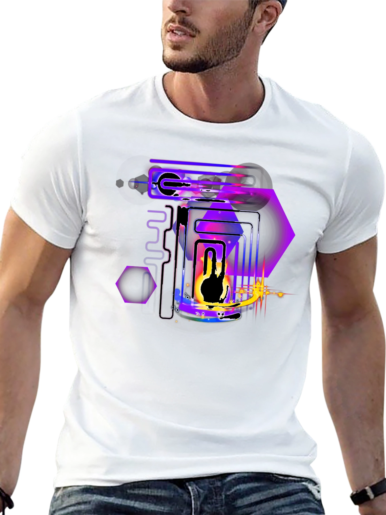 Abstract Neon Graphic Print Black T-Shirt