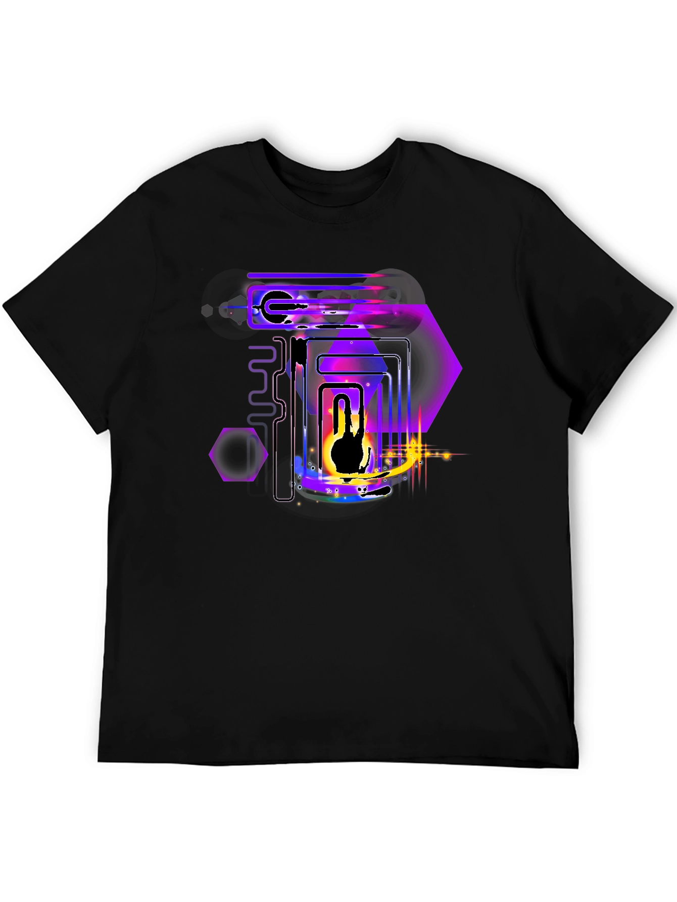 Abstract Neon Graphic Print Black T-Shirt