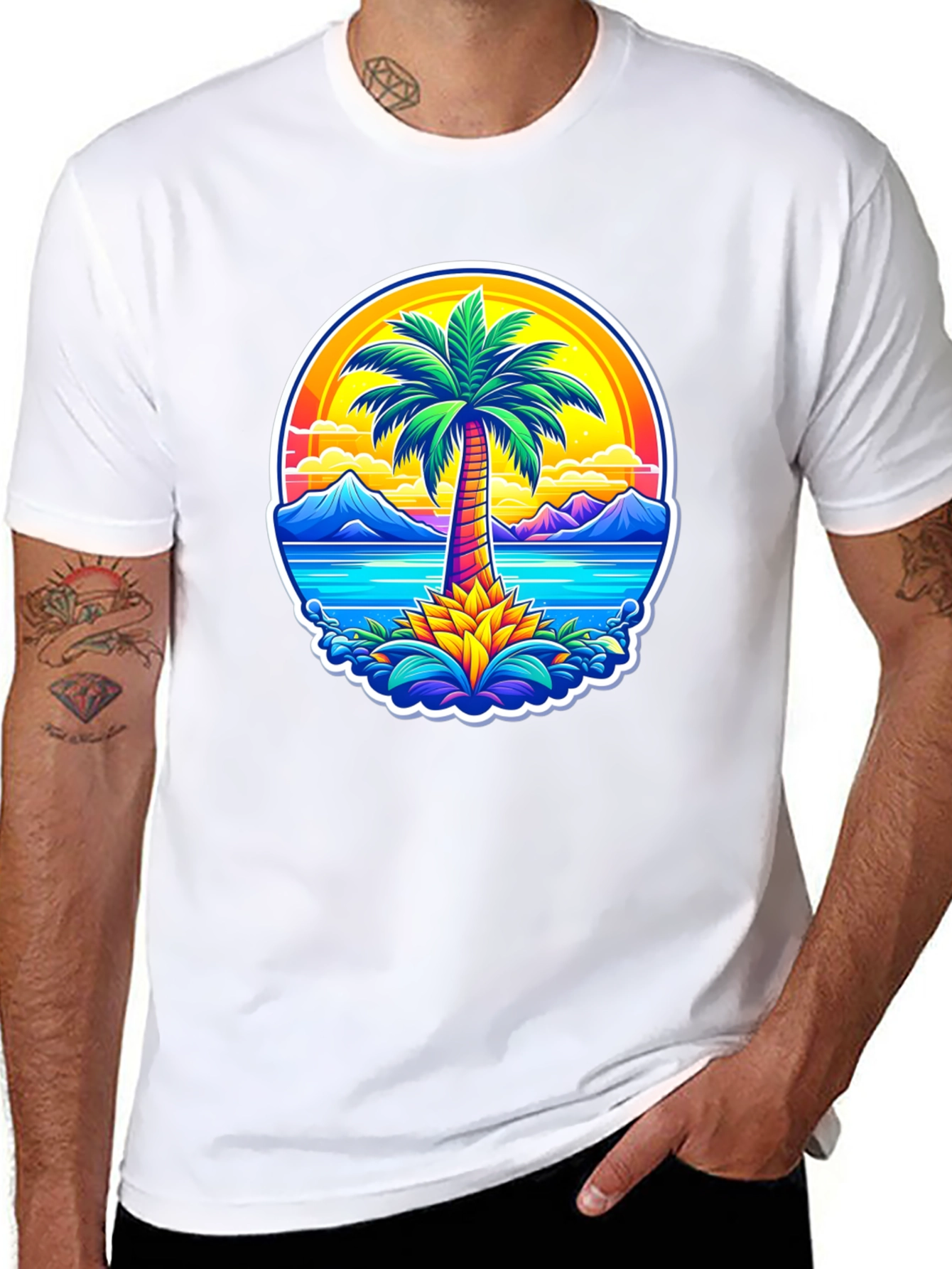 Palm Tree Island Graphic Tee - Tropical Vibe Shirt