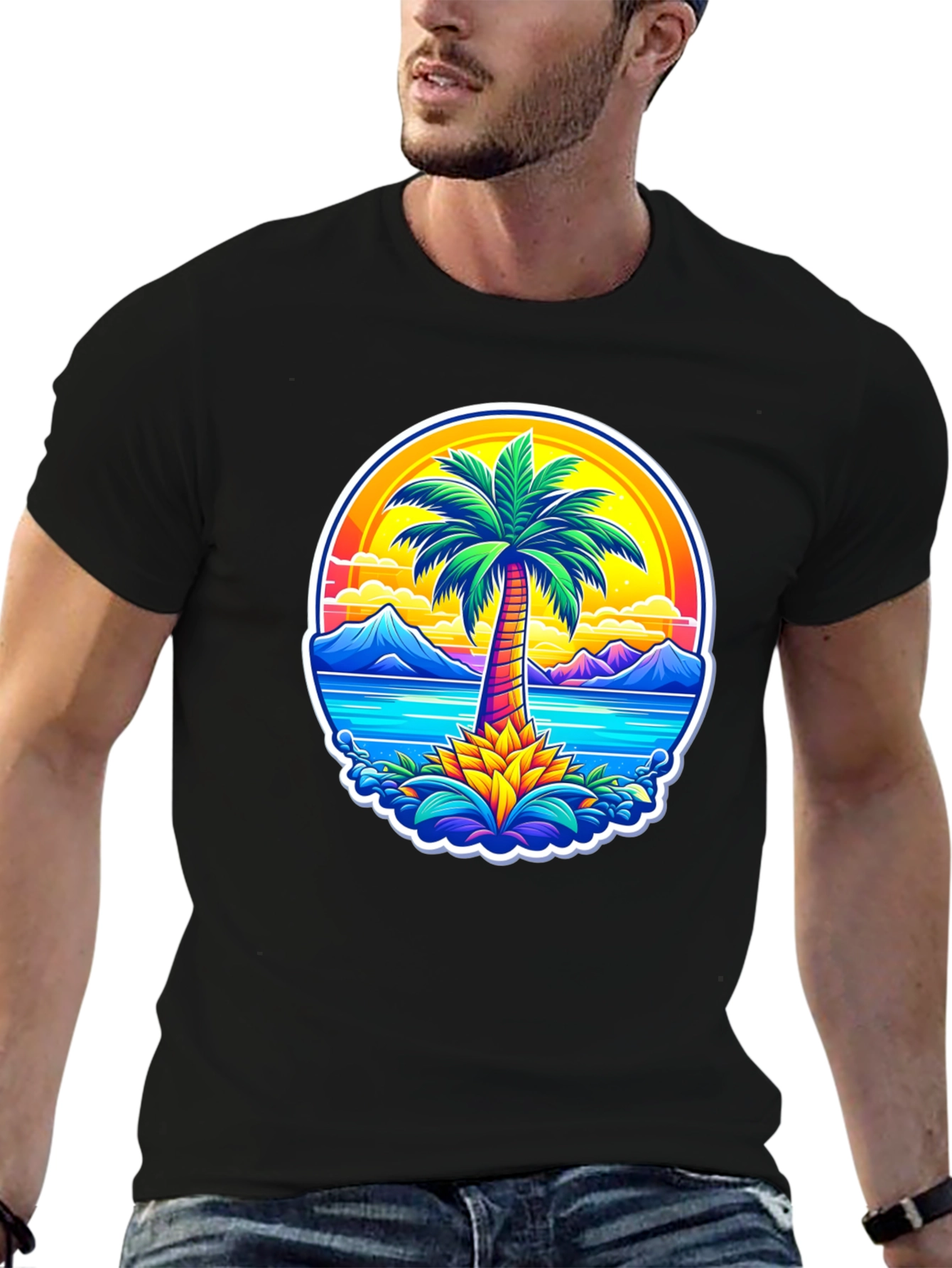 Palm Tree Island Graphic Tee - Tropical Vibe Shirt