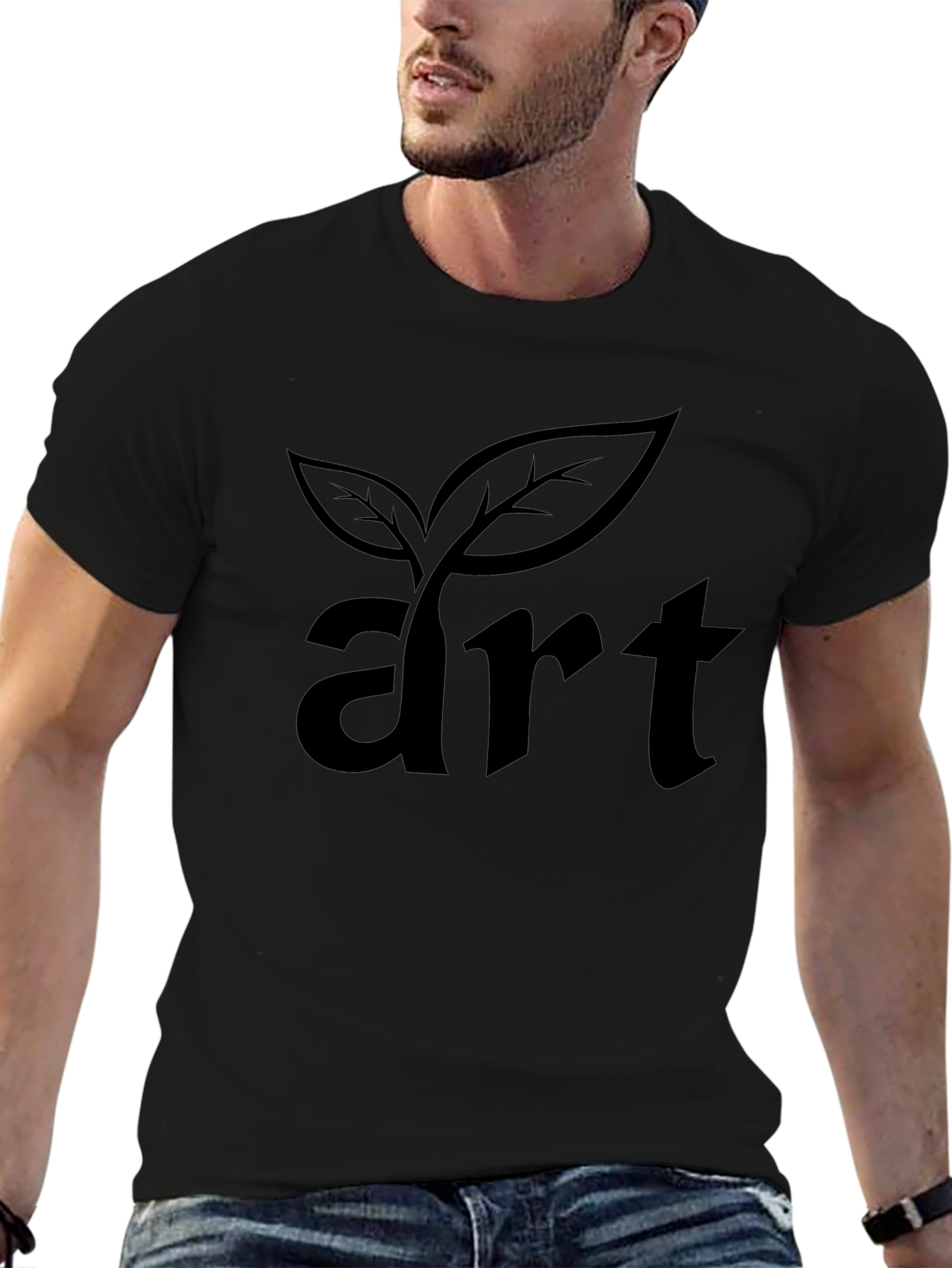 Art Plant Graphic Tee - Black Cotton Casual Shirt