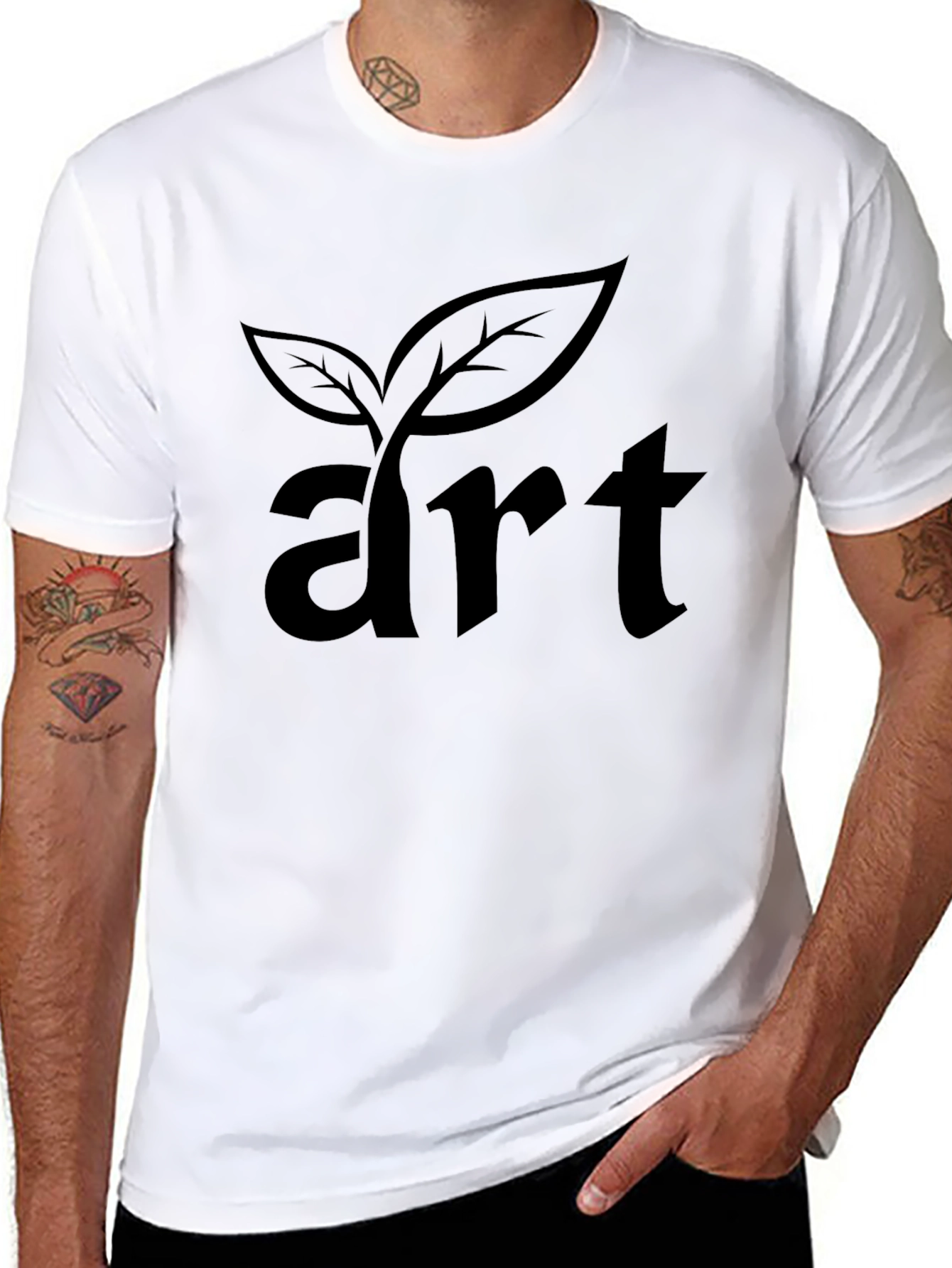 Art Plant Graphic Tee - Black Cotton Casual Shirt