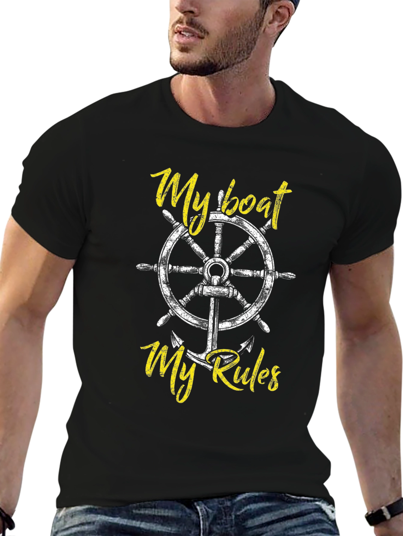 My Boat My Rules Black Cotton T-Shirt
