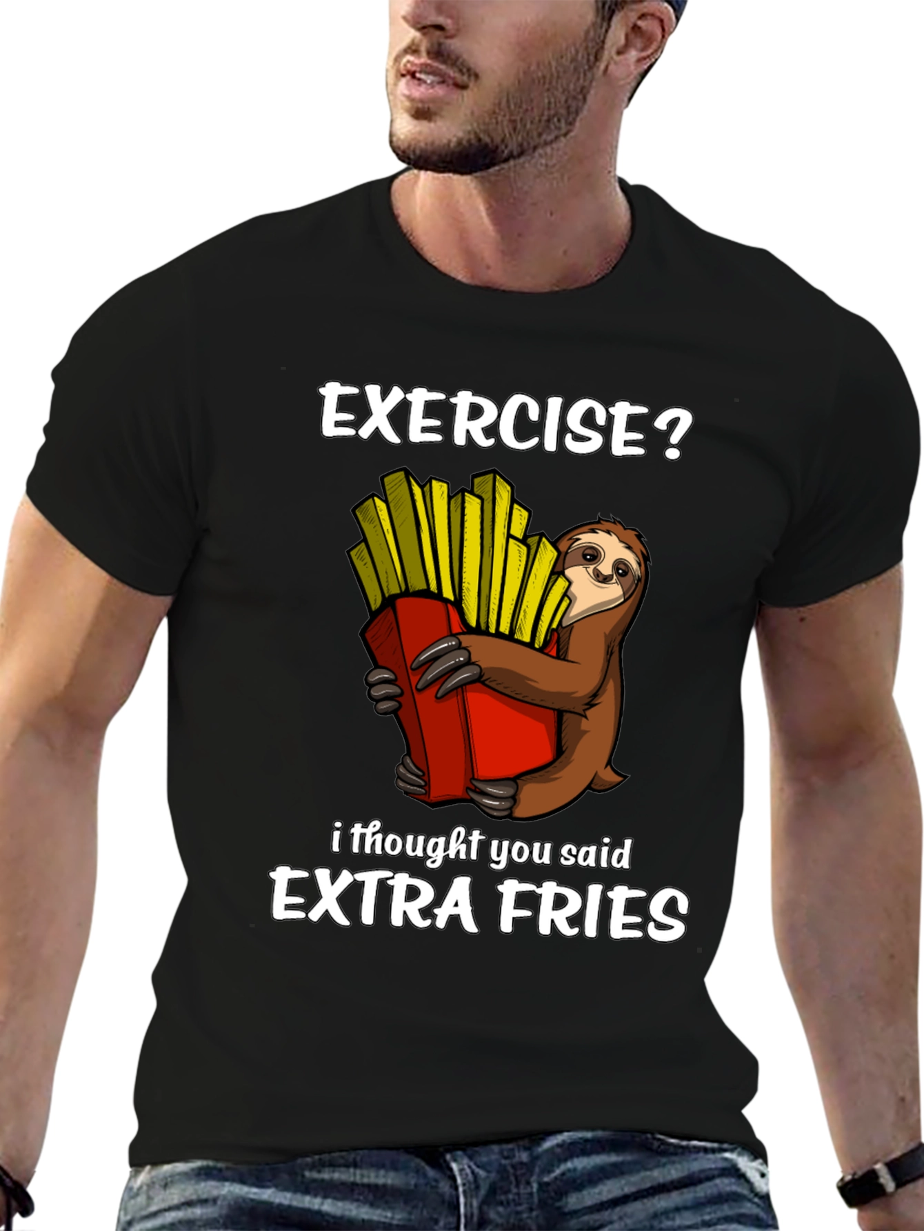 Exercise? Extra Fries Sloth Graphic T-Shirt