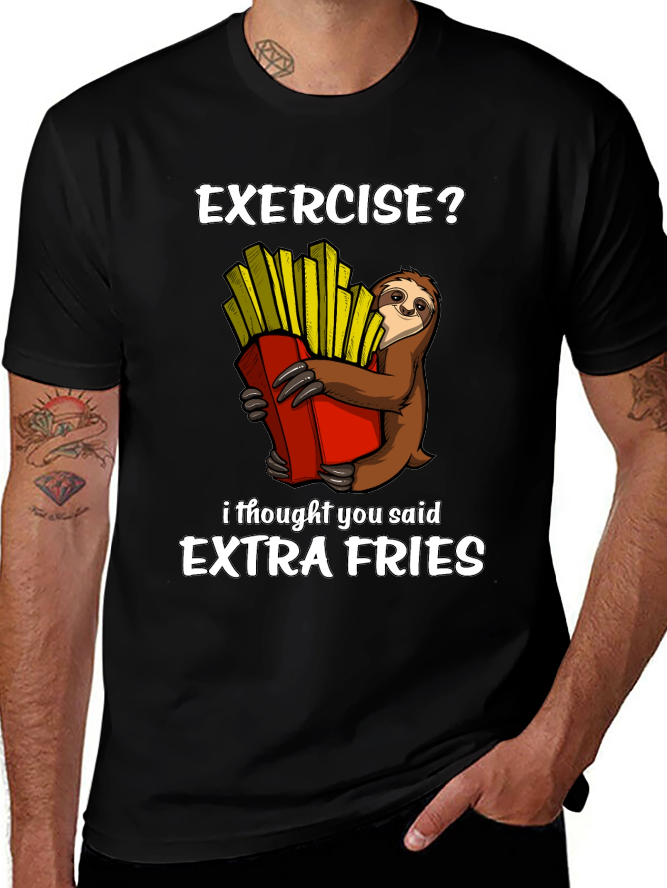 Exercise? Extra Fries Sloth Graphic T-Shirt