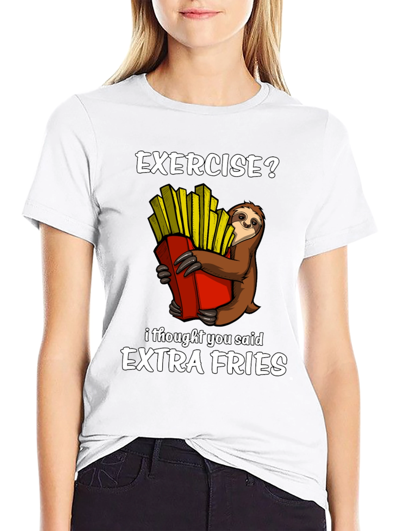 Exercise? Extra Fries Sloth Graphic T-Shirt