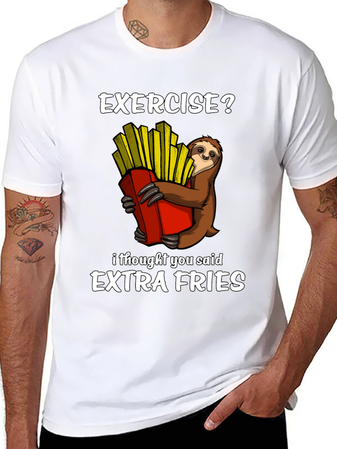 Exercise? Extra Fries Sloth Graphic T-Shirt