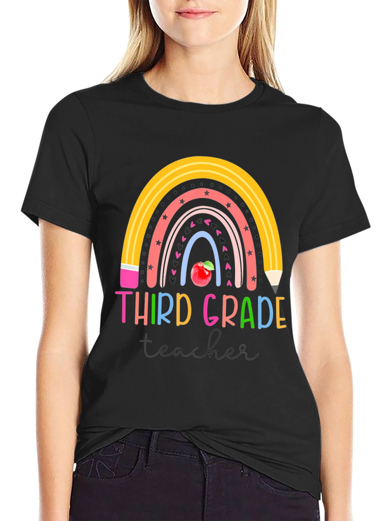 Third Grade Teacher Rainbow Pencil T-Shirt