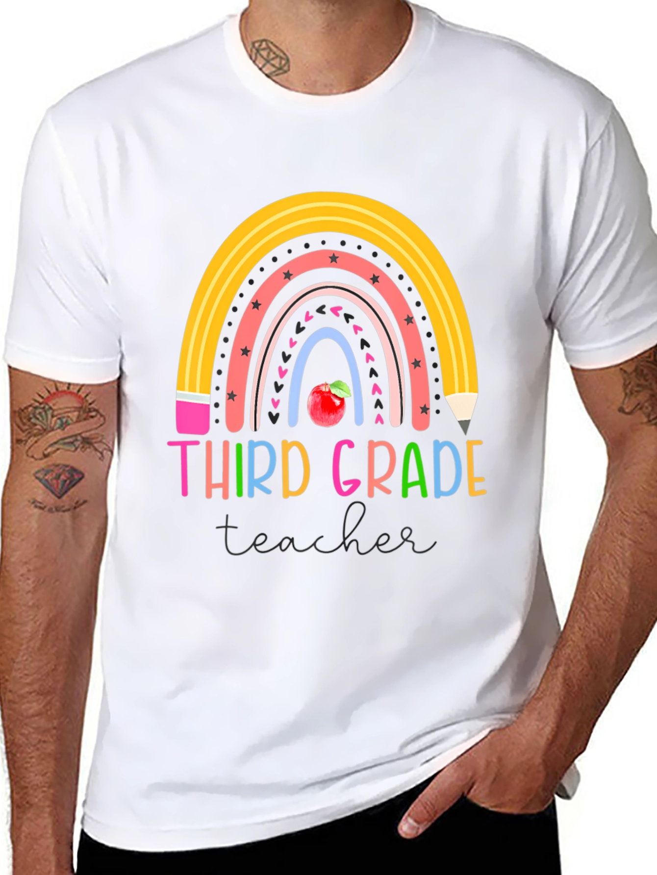 Third Grade Teacher Rainbow Pencil T-Shirt