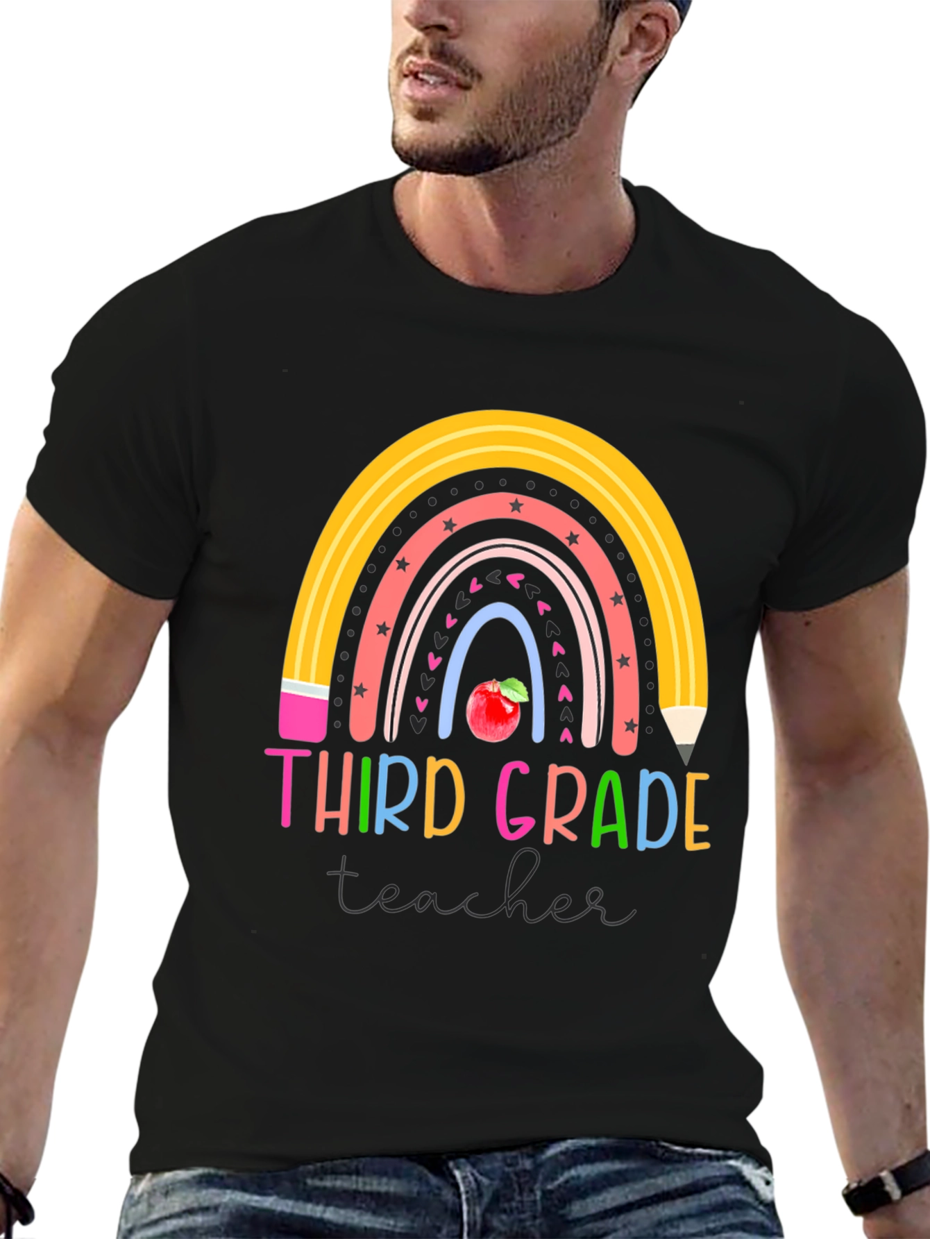 Third Grade Teacher Rainbow Pencil T-Shirt