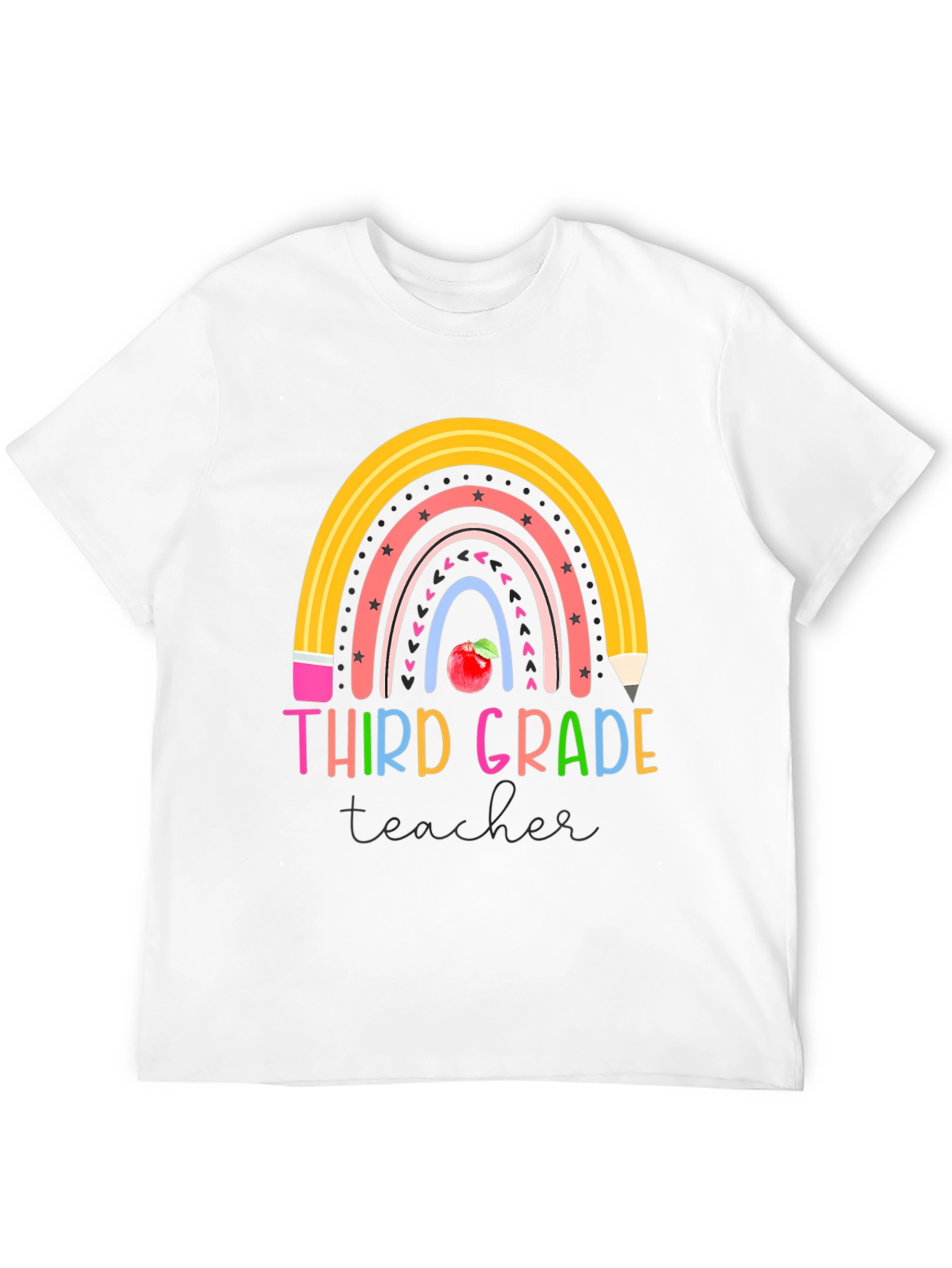 Third Grade Teacher Rainbow Pencil T-Shirt