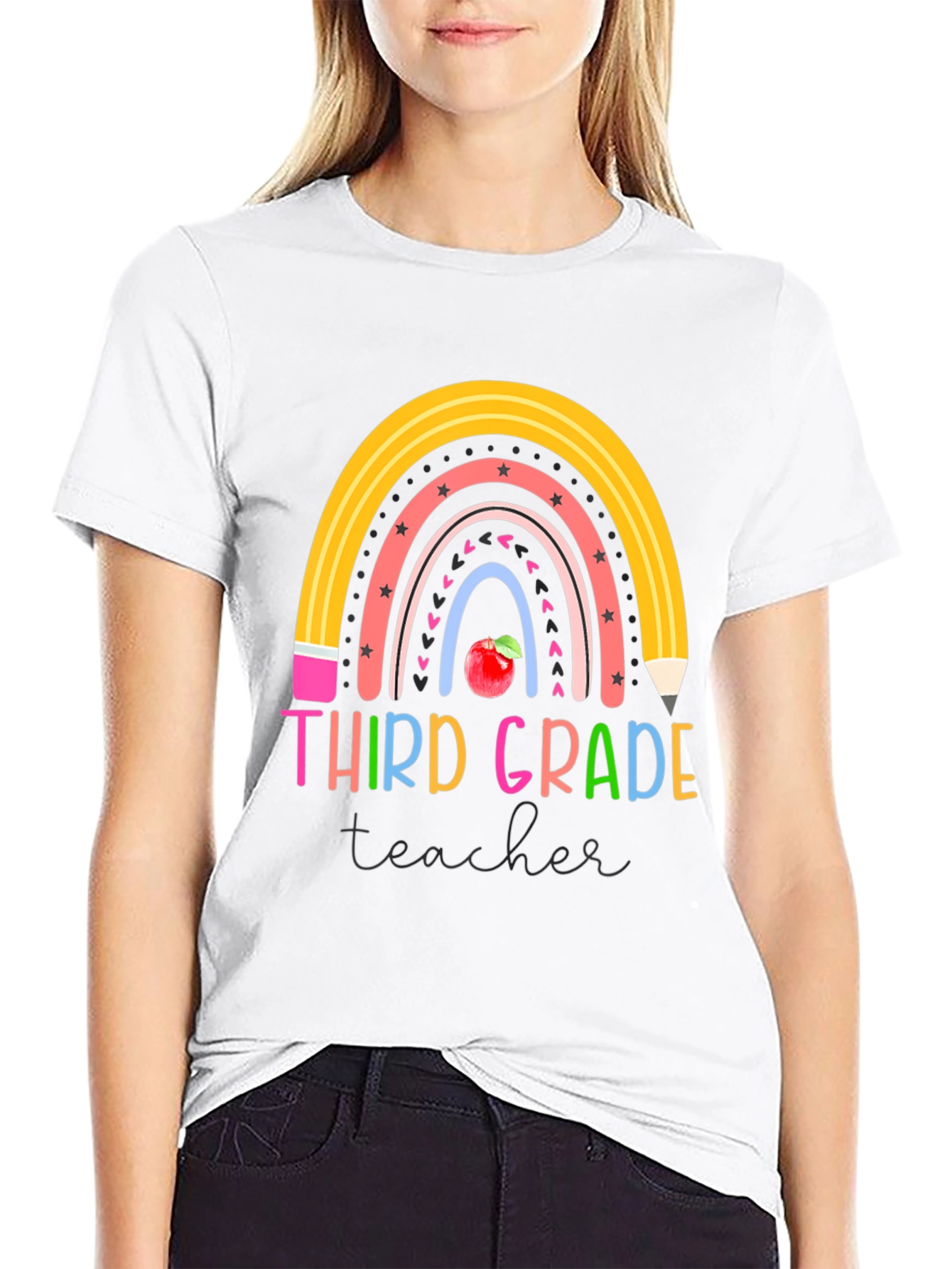 Third Grade Teacher Rainbow Pencil T-Shirt