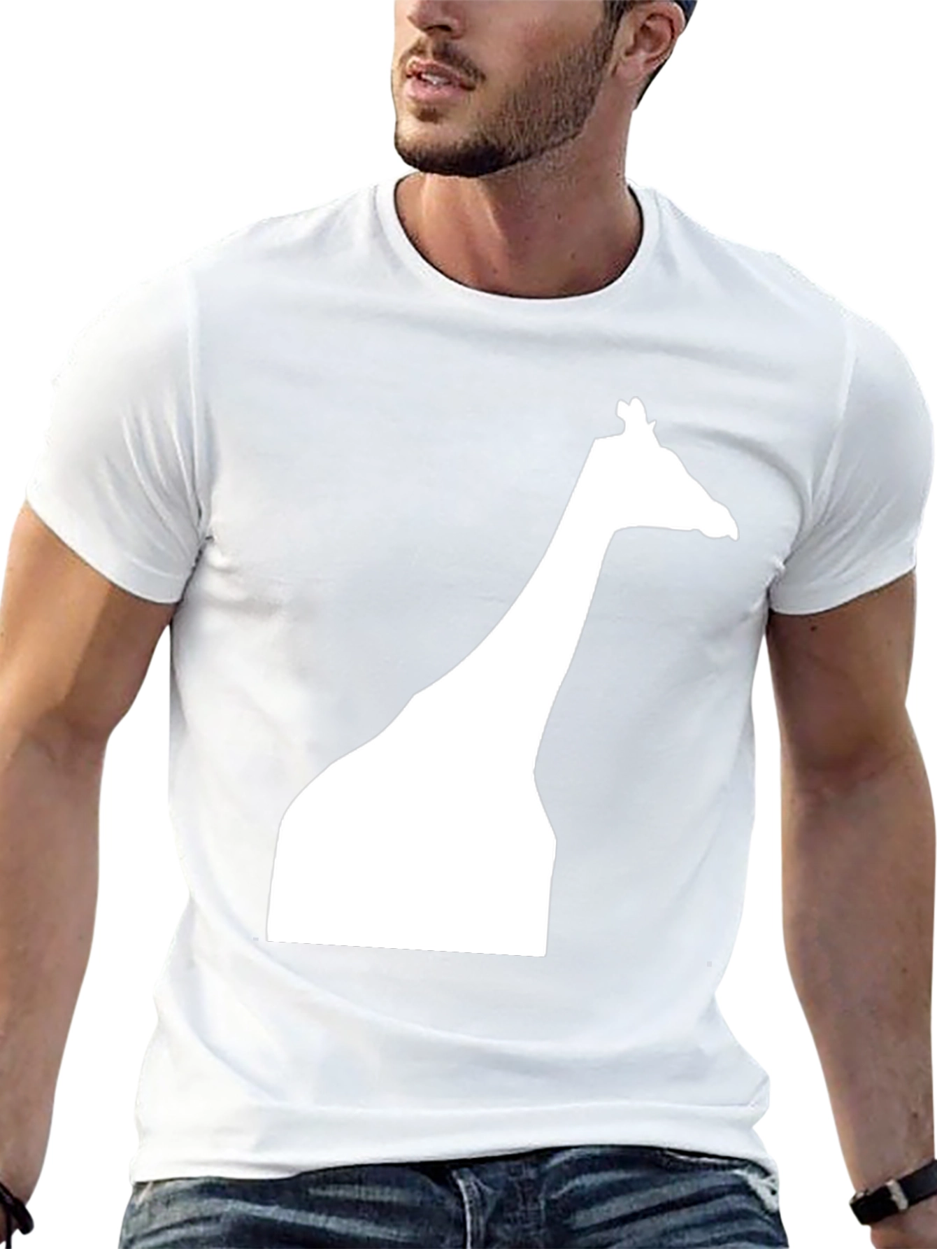 Giraffe Silhouette Graphic Tee - Black Cotton Casual Shirt