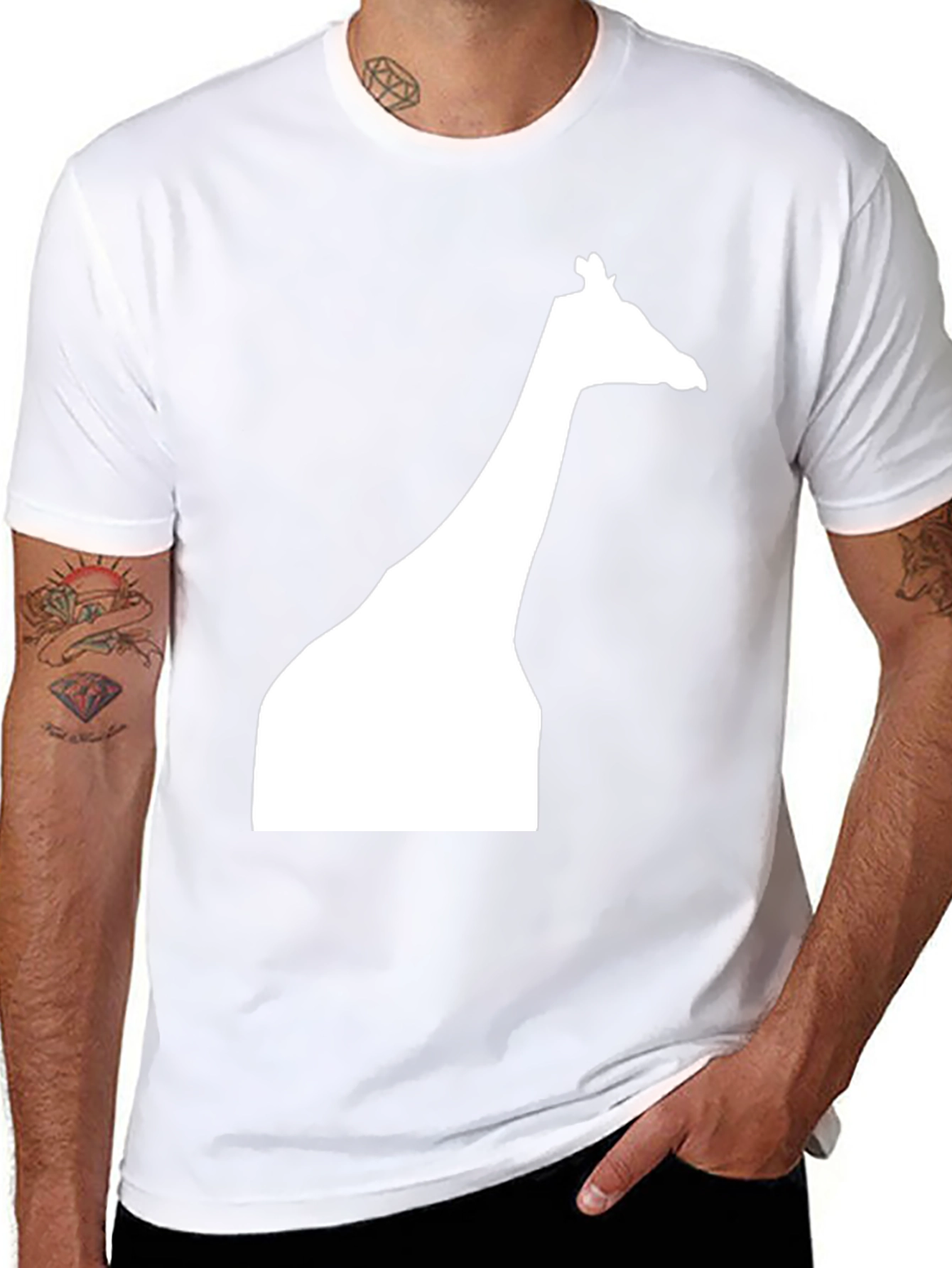 Giraffe Silhouette Graphic Tee - Black Cotton Casual Shirt