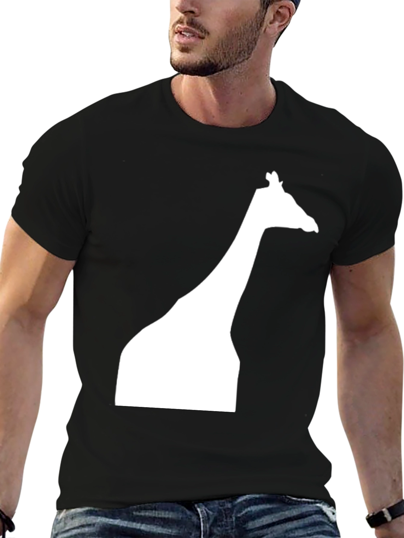 Giraffe Silhouette Graphic Tee - Black Cotton Casual Shirt
