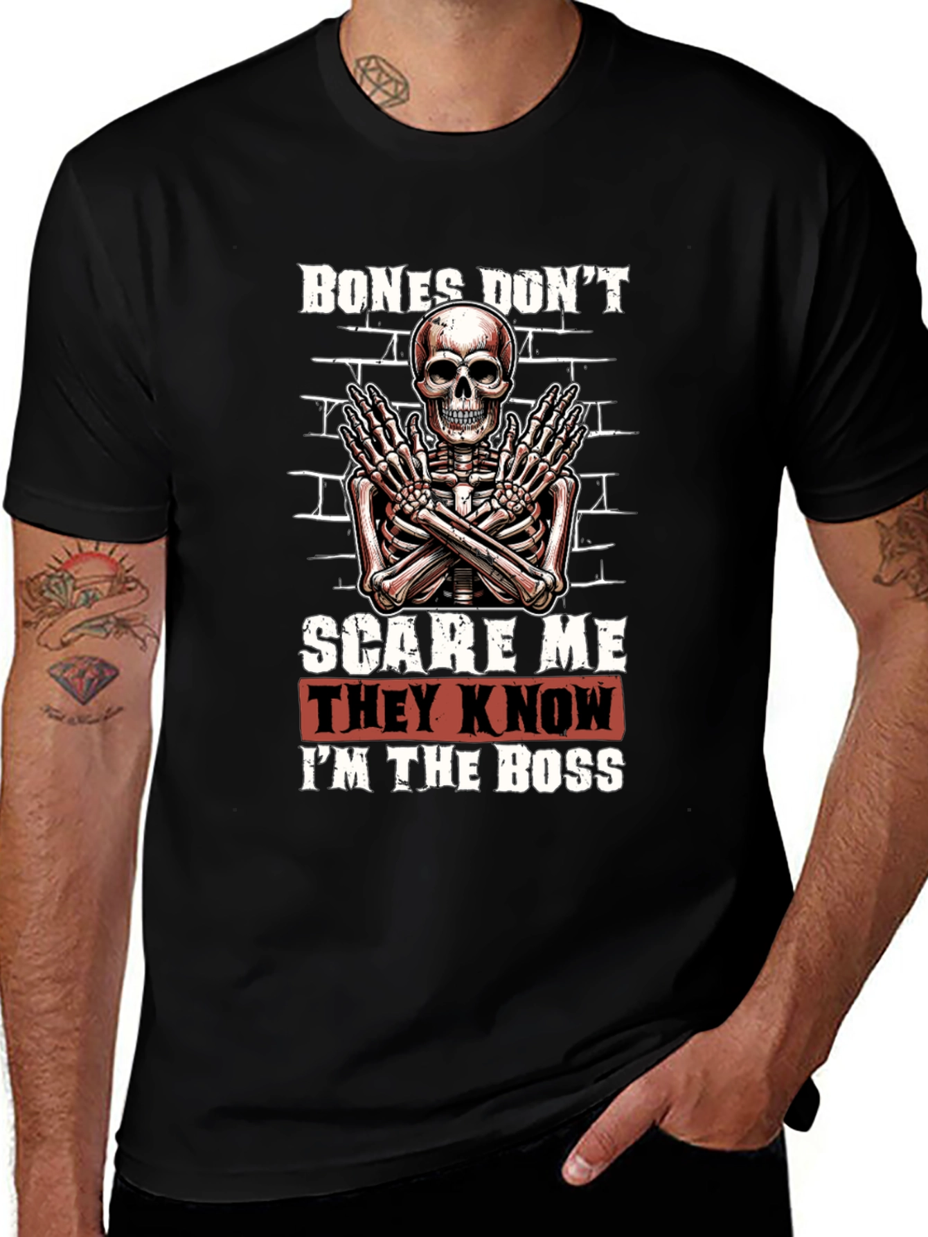 Bones Dont Scare Me Skeleton Graphic Tee
