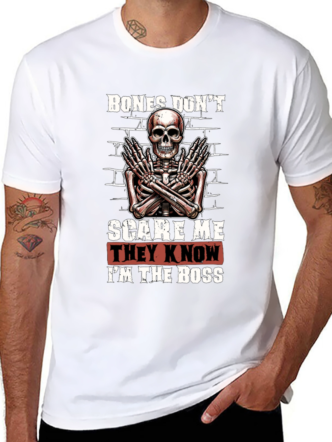 Bones Dont Scare Me Skeleton Graphic Tee